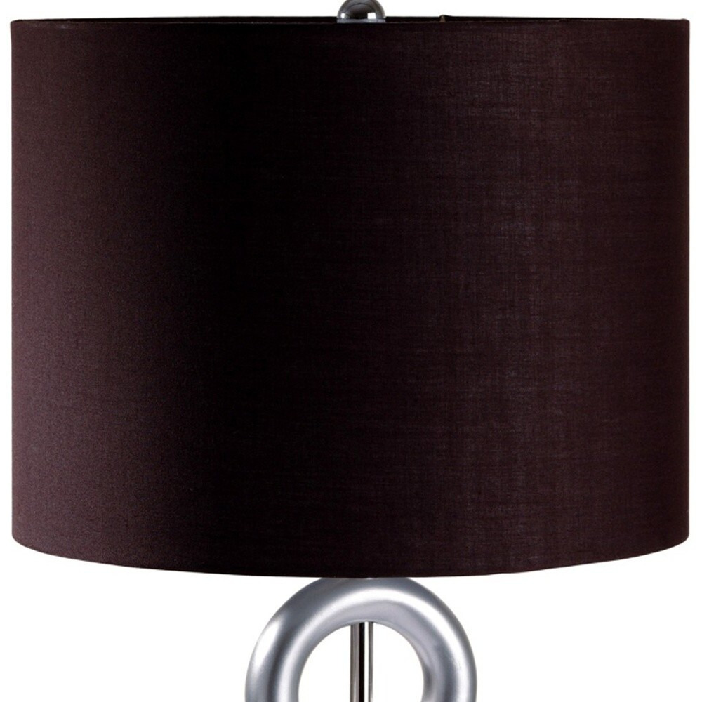 29"" Silver Ceramic Geometric Table Lamp With Brown Classic Drum Shade