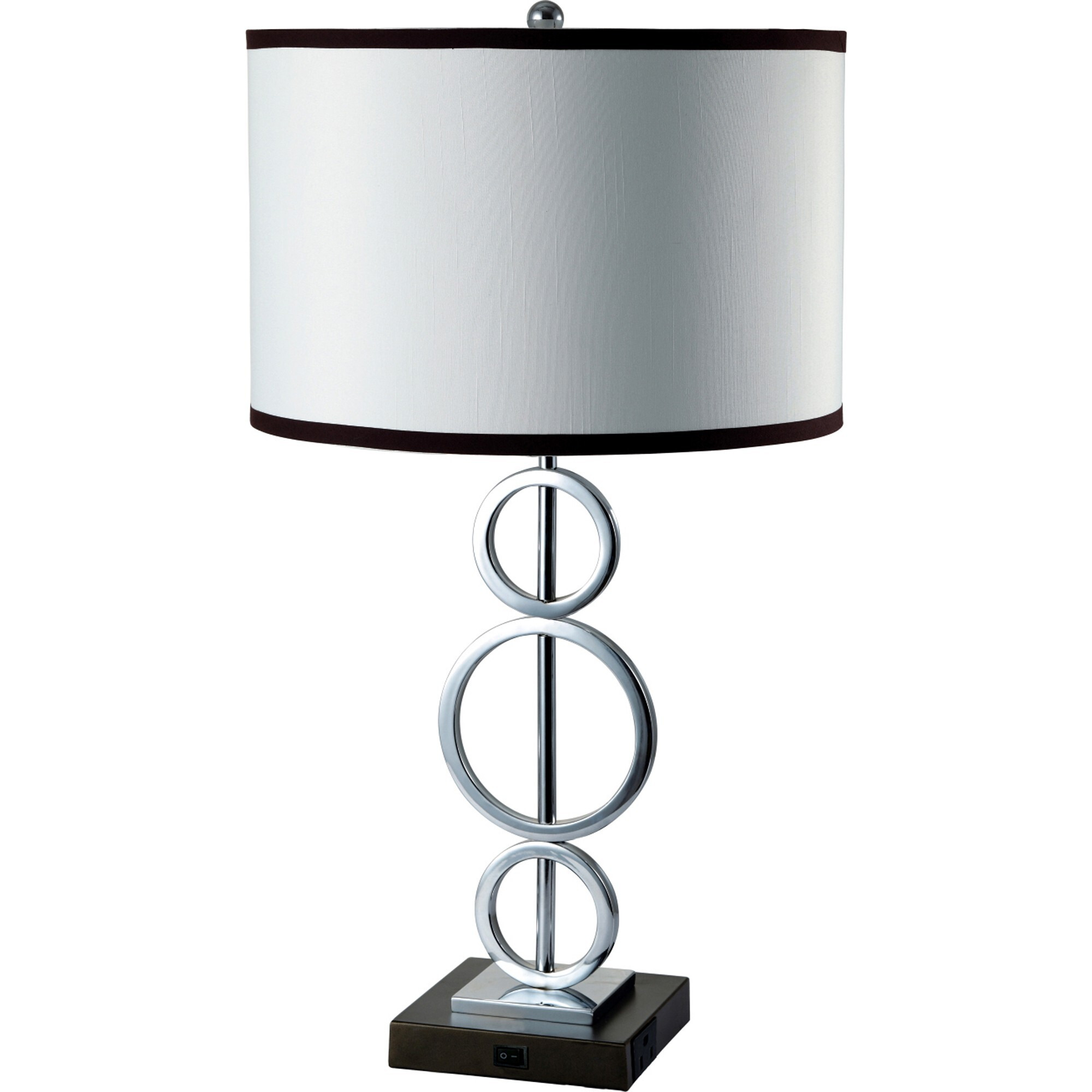 29"" Silver Metal Bedside Geo Table Lamp With White And Black Trim Classic Drum Shade