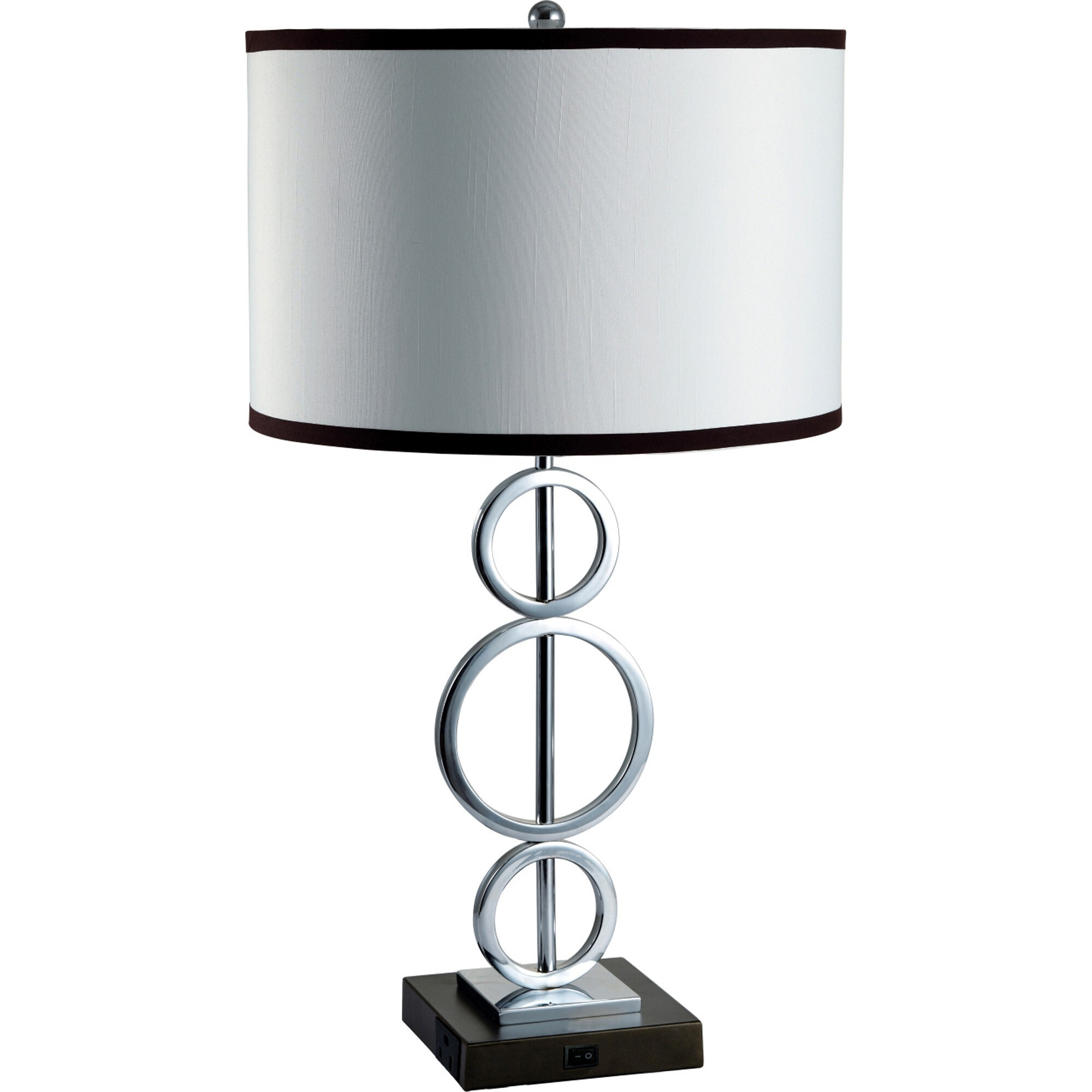 29"" Silver Metal Bedside Geo Table Lamp With White And Black Trim Classic Drum Shade