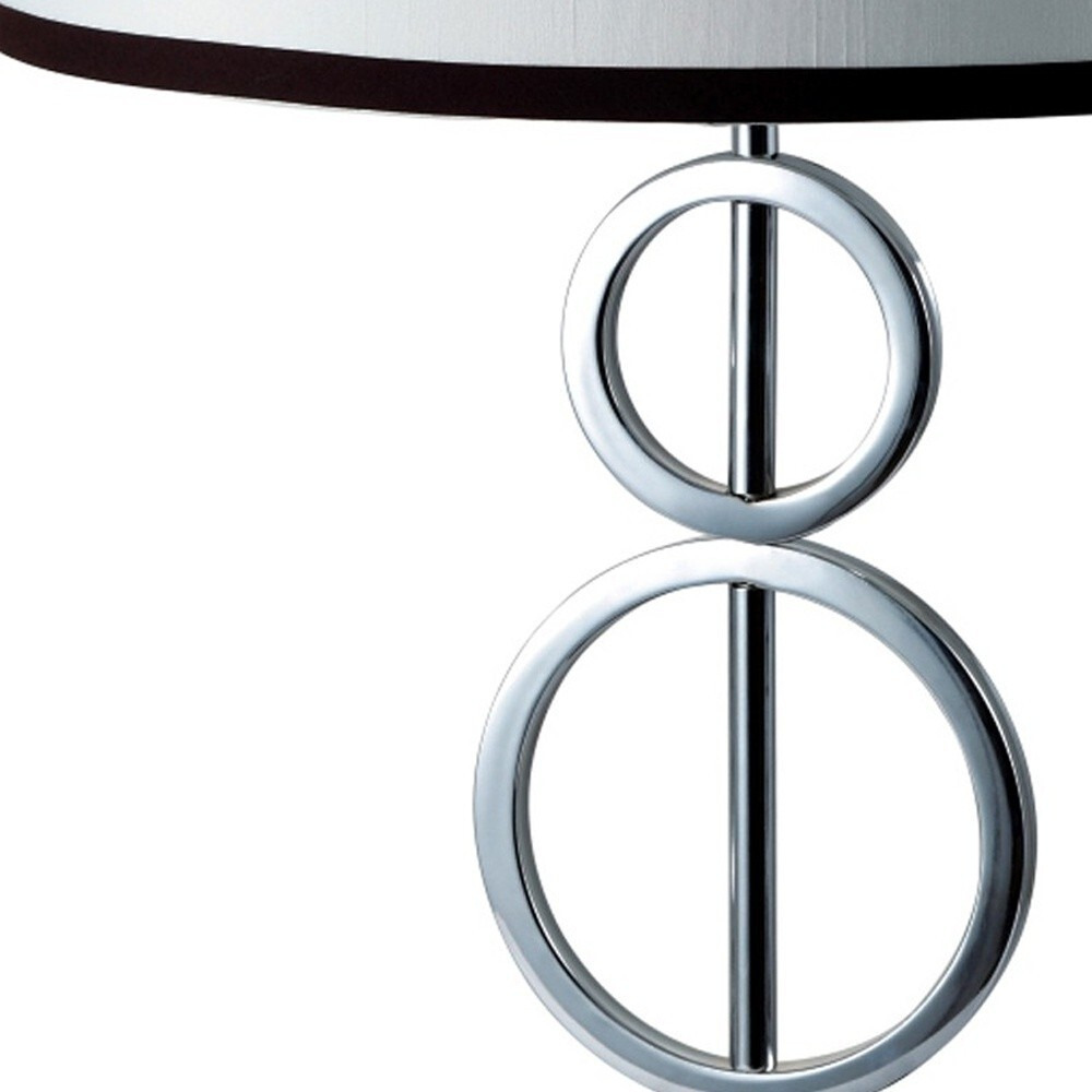 29"" Silver Metal Bedside Geo Table Lamp With White And Black Trim Classic Drum Shade