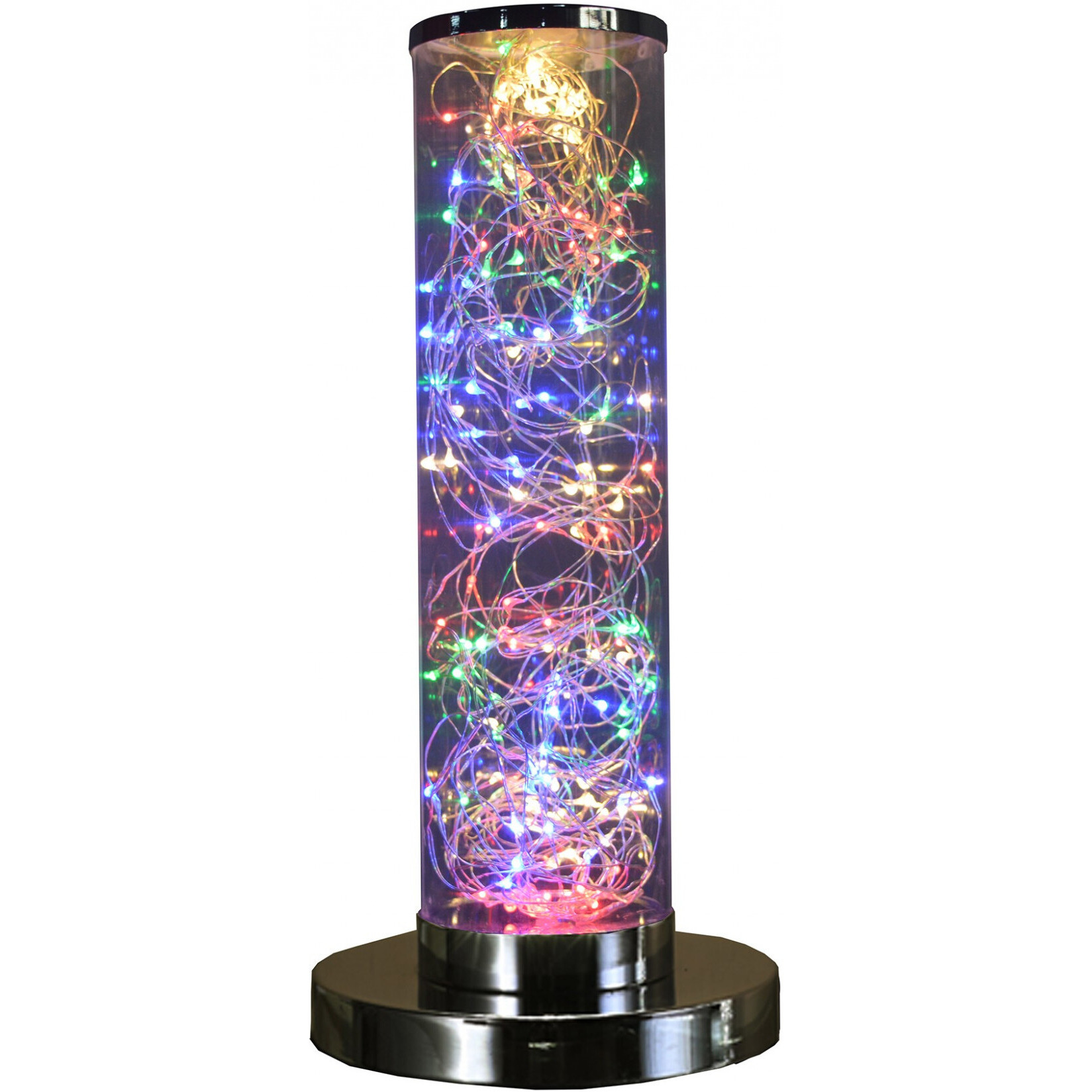 13"" Silver Metal Column Led Rope Table Lamp With Clear