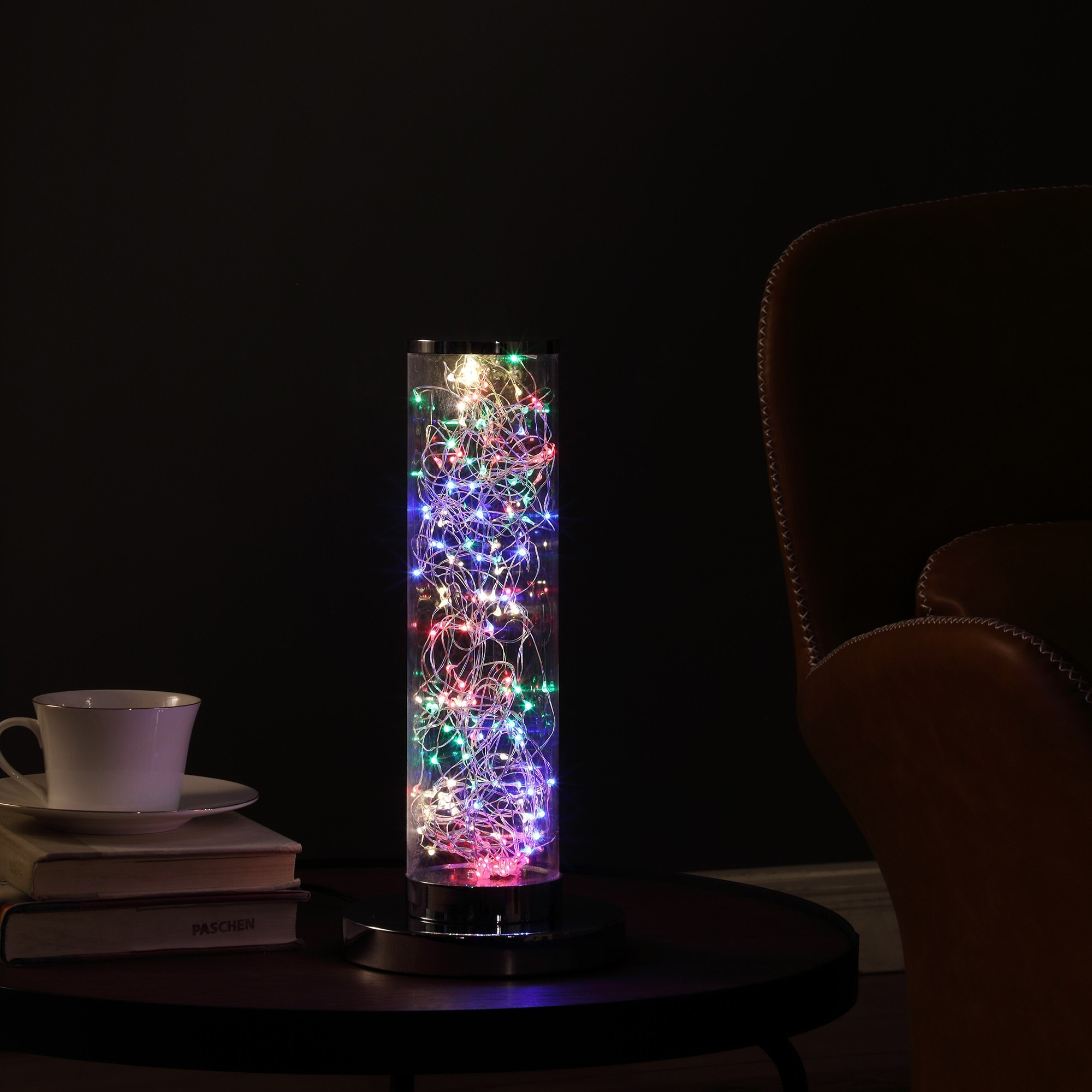 13"" Silver Metal Column Led Rope Table Lamp With Clear
