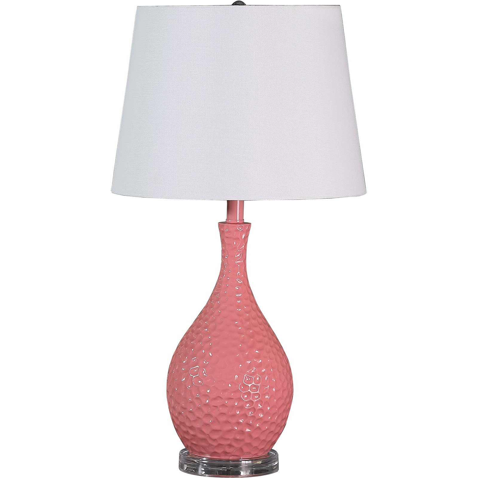 28"" Pink Hammered Urn Table Lamp With White Tapered Drum Shade