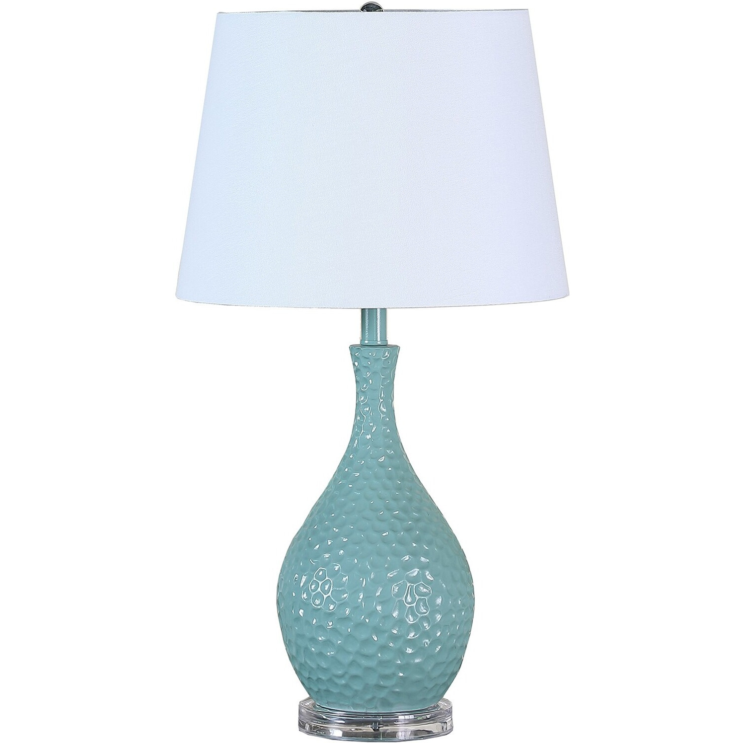 28"" Aqua Hammered Urn Table Lamp With White Tapered Drum Shade