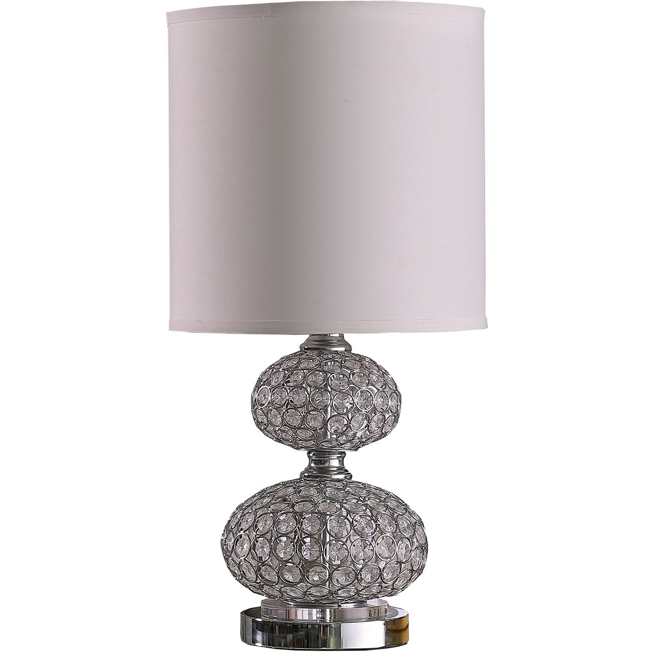 24"" Chrome And Faux Crystal Double Orb Table Lamp With White Classic Drum Shade