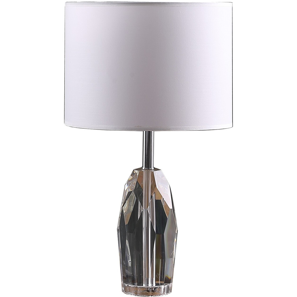 19"" Chrome And Faceted Crystal Urn Table Lamp With White Drum Shade