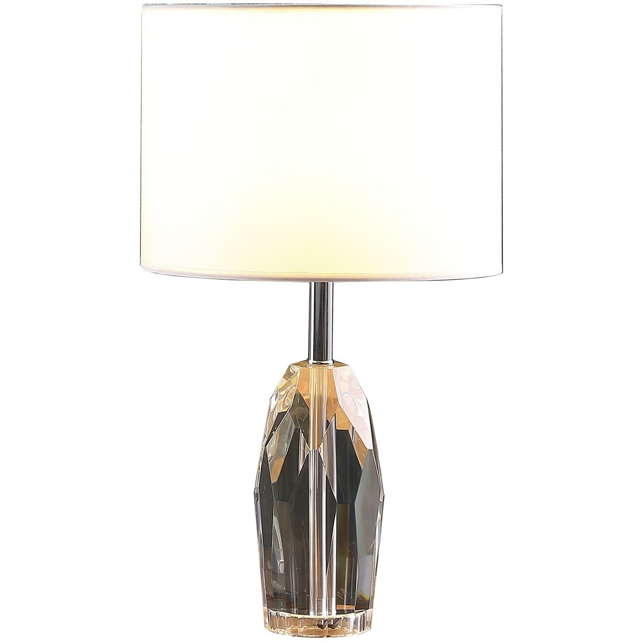 19"" Chrome And Faceted Crystal Urn Table Lamp With White Drum Shade