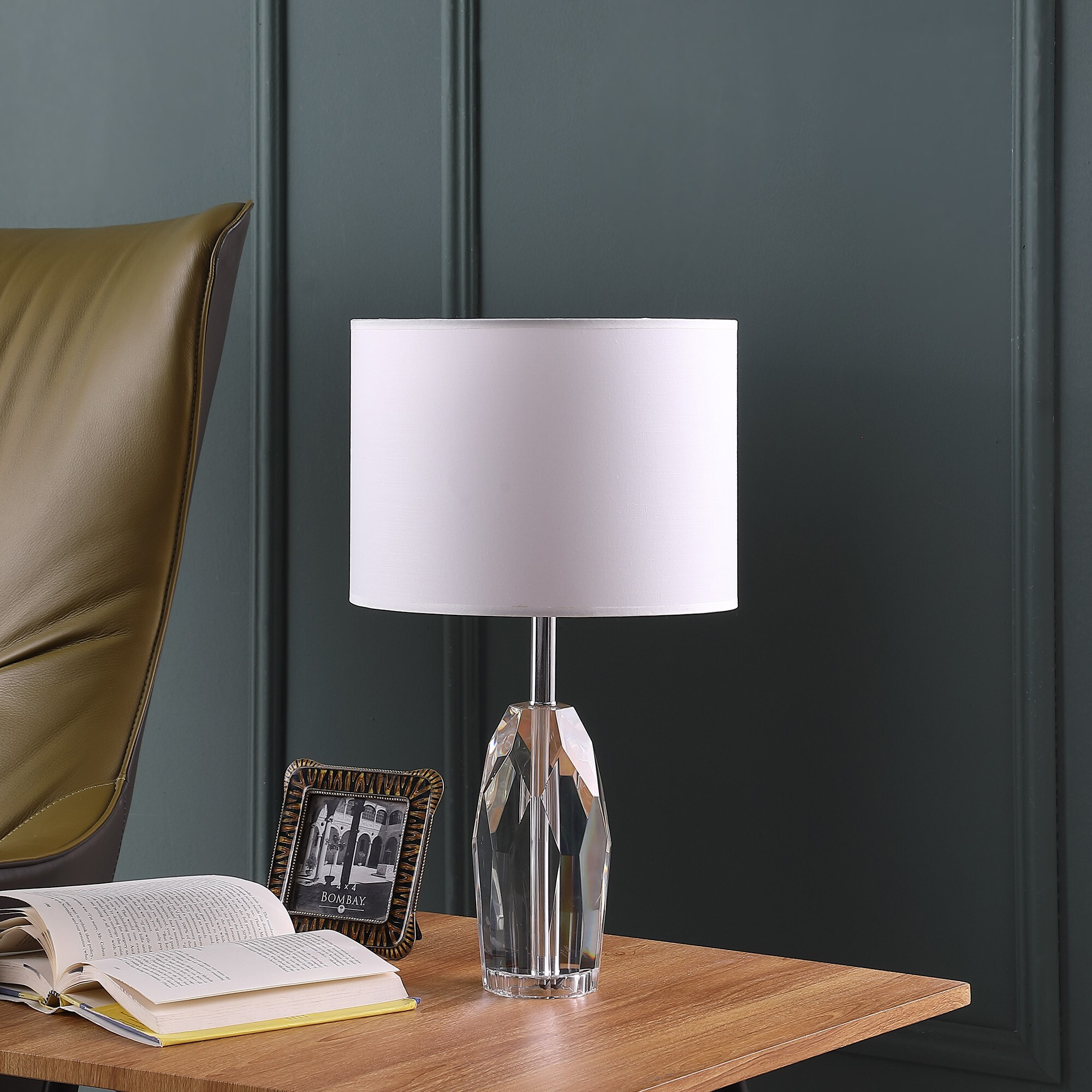 19"" Chrome And Faceted Crystal Urn Table Lamp With White Drum Shade