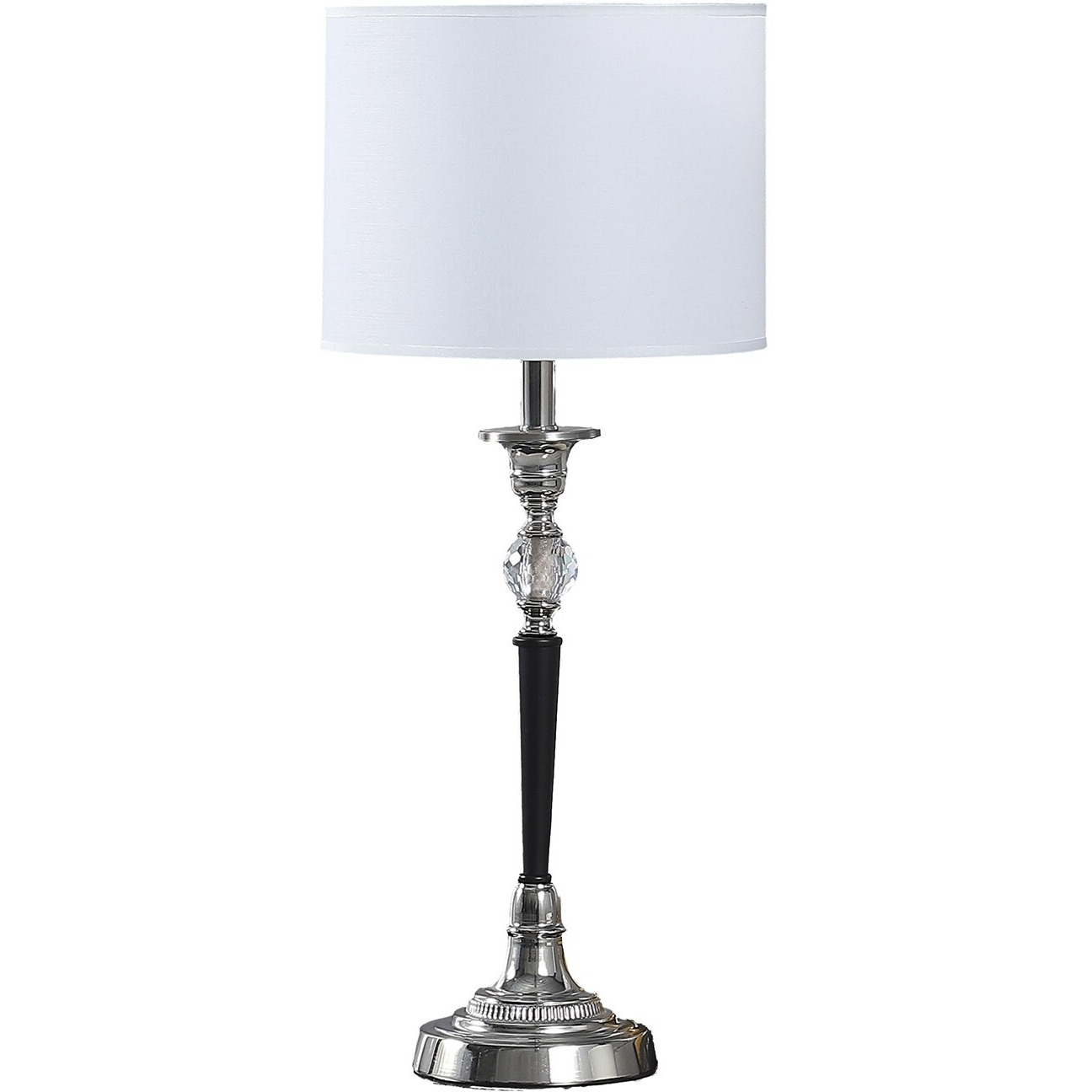 23"" Black Chrome And Crystal Table Lamp With White Drum Shade