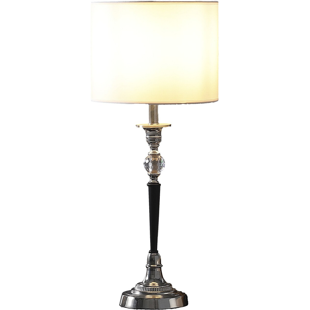 23"" Black Chrome And Crystal Table Lamp With White Drum Shade