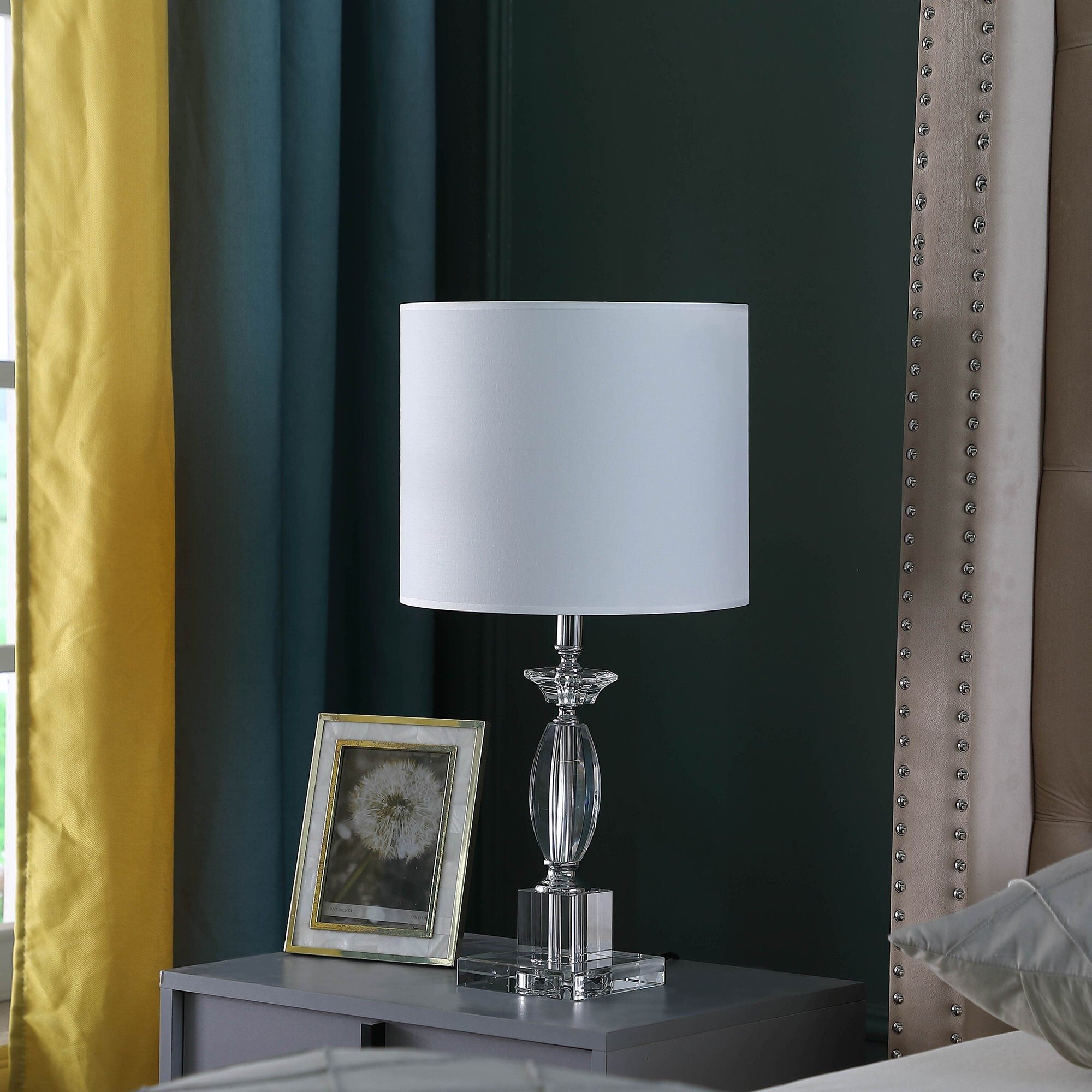 23"" Silver Crystal Standard Table Lamp With White Classic Drum Shade Table Lamp
