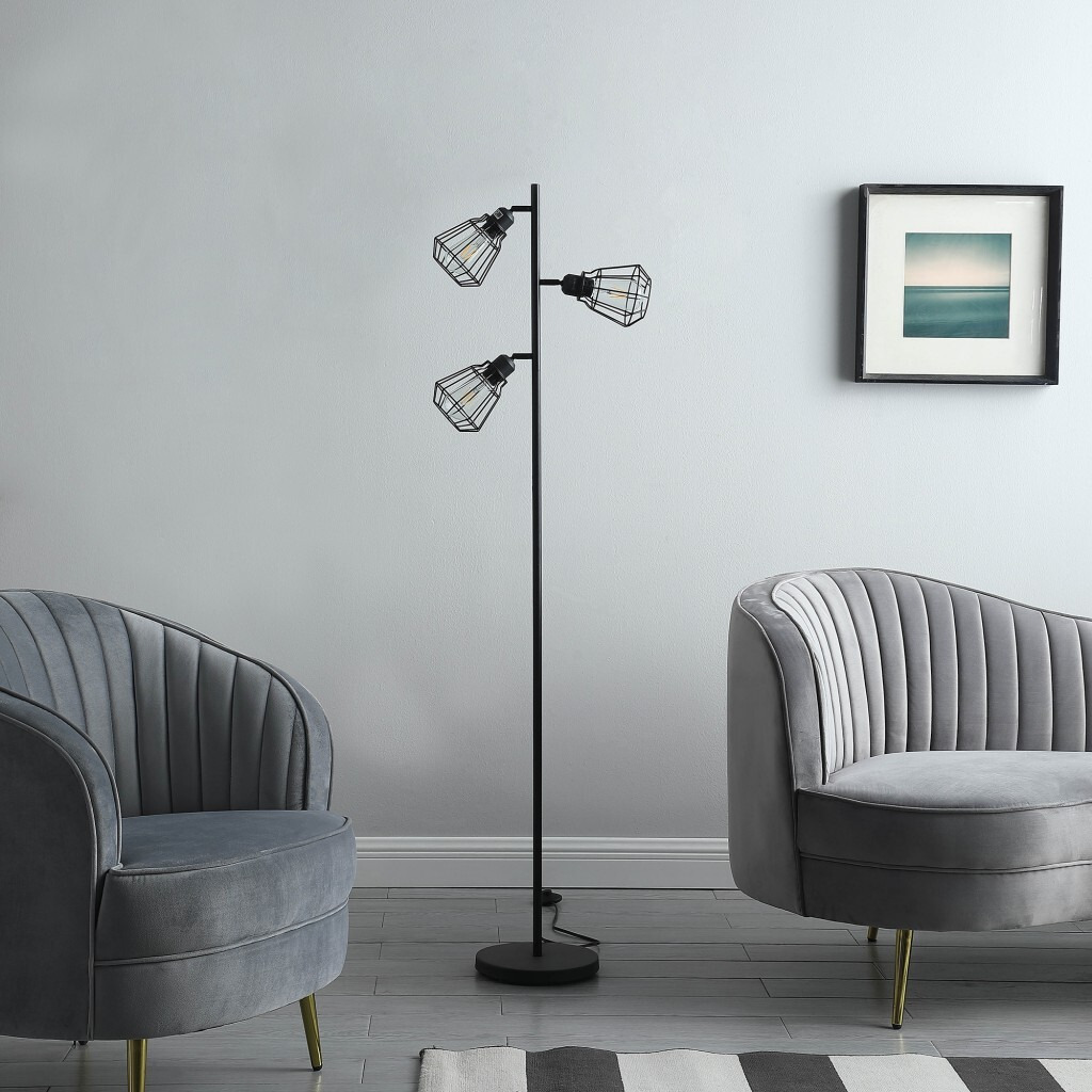 66"" Black Three Light Tree Floor Lamp Set