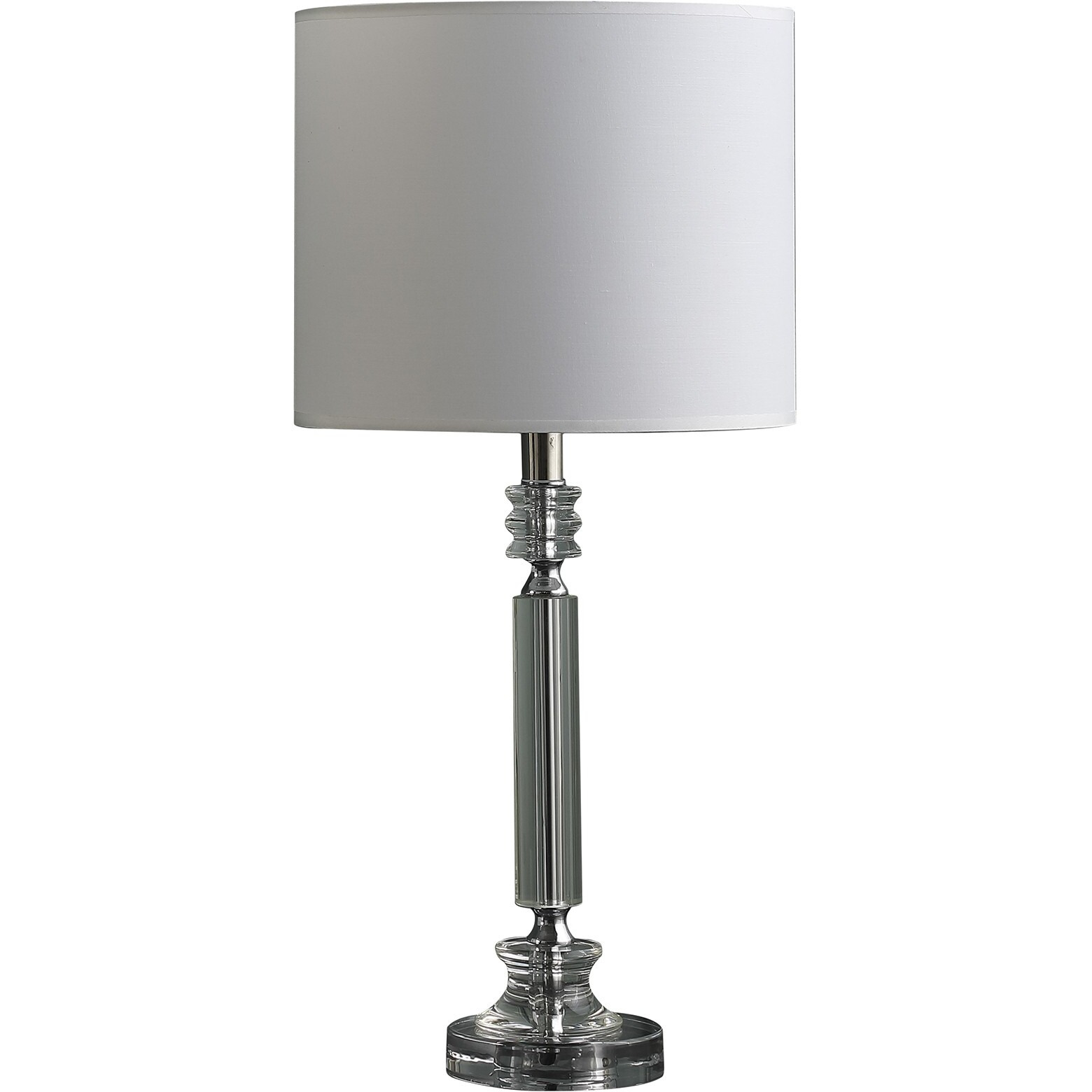 25"" Silver Crystal Column With White Drum Shade Table Lamp