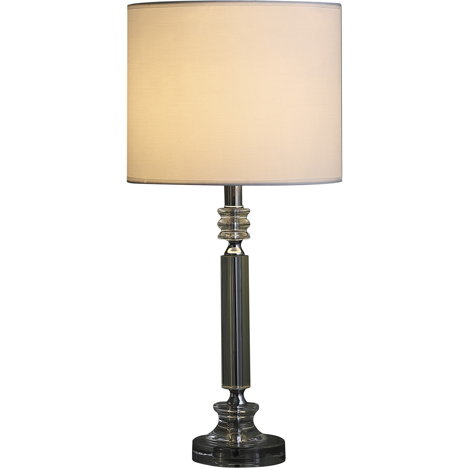 25"" Silver Crystal Column With White Drum Shade Table Lamp