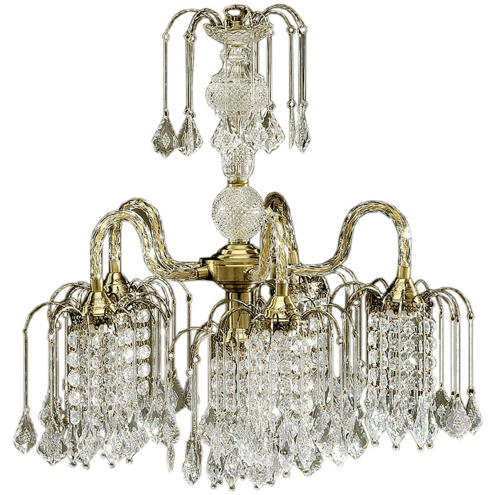 Two Tier Crystal And Brass Hanging Chandelier Light