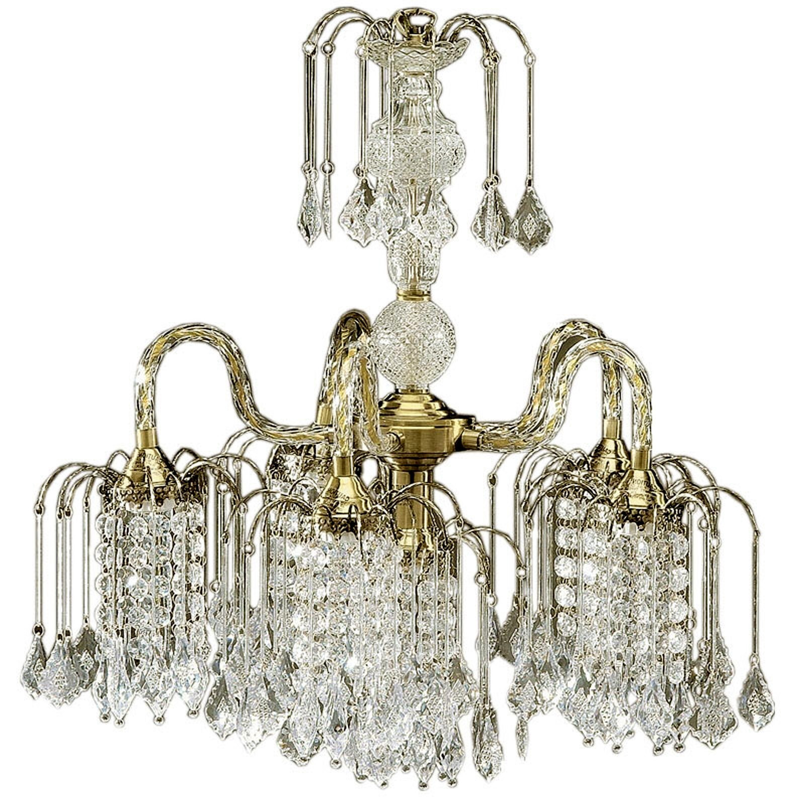 Two Tier Crystal And Brass Hanging Chandelier Light