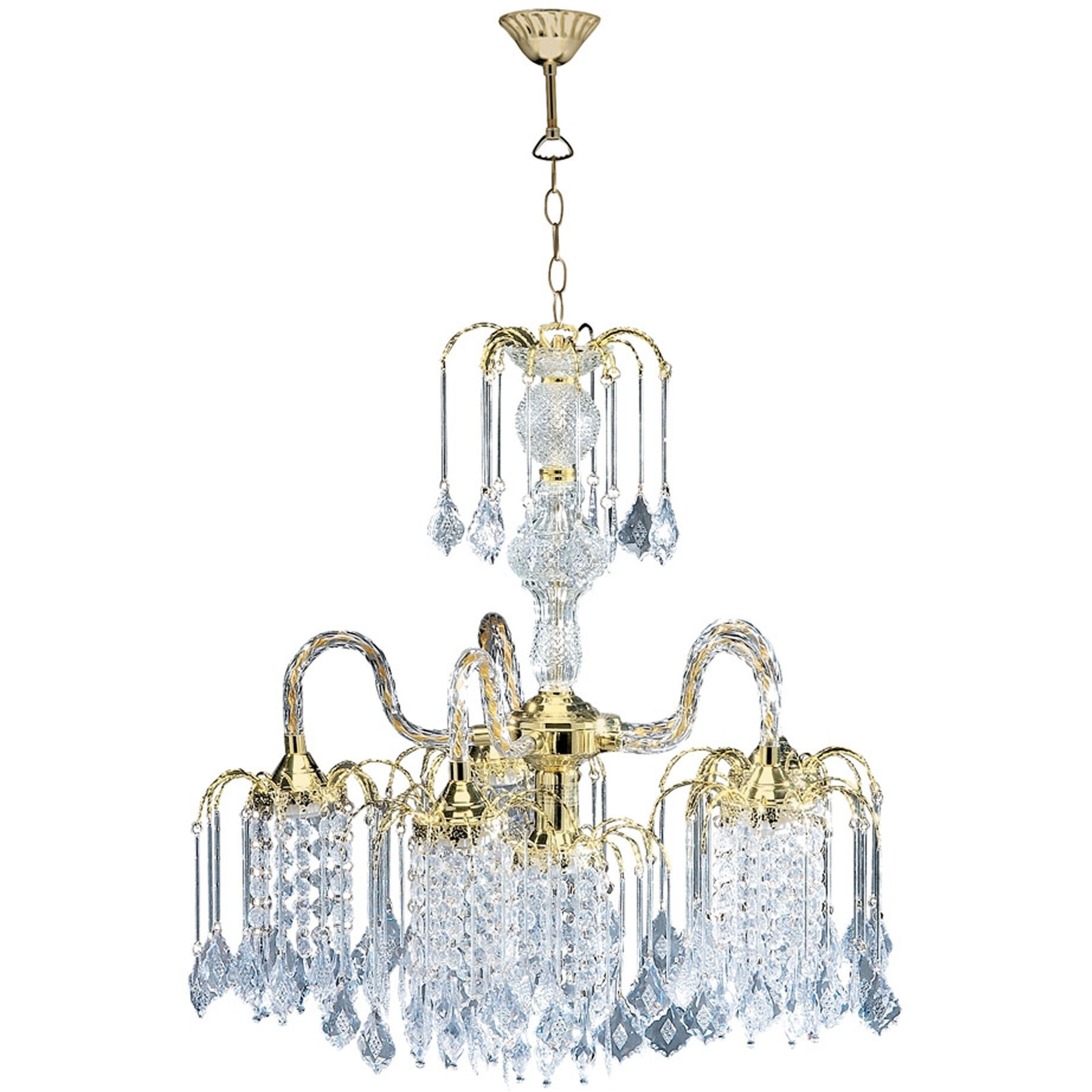 Two Tier Crystal And Gold Hanging Chandelier Light