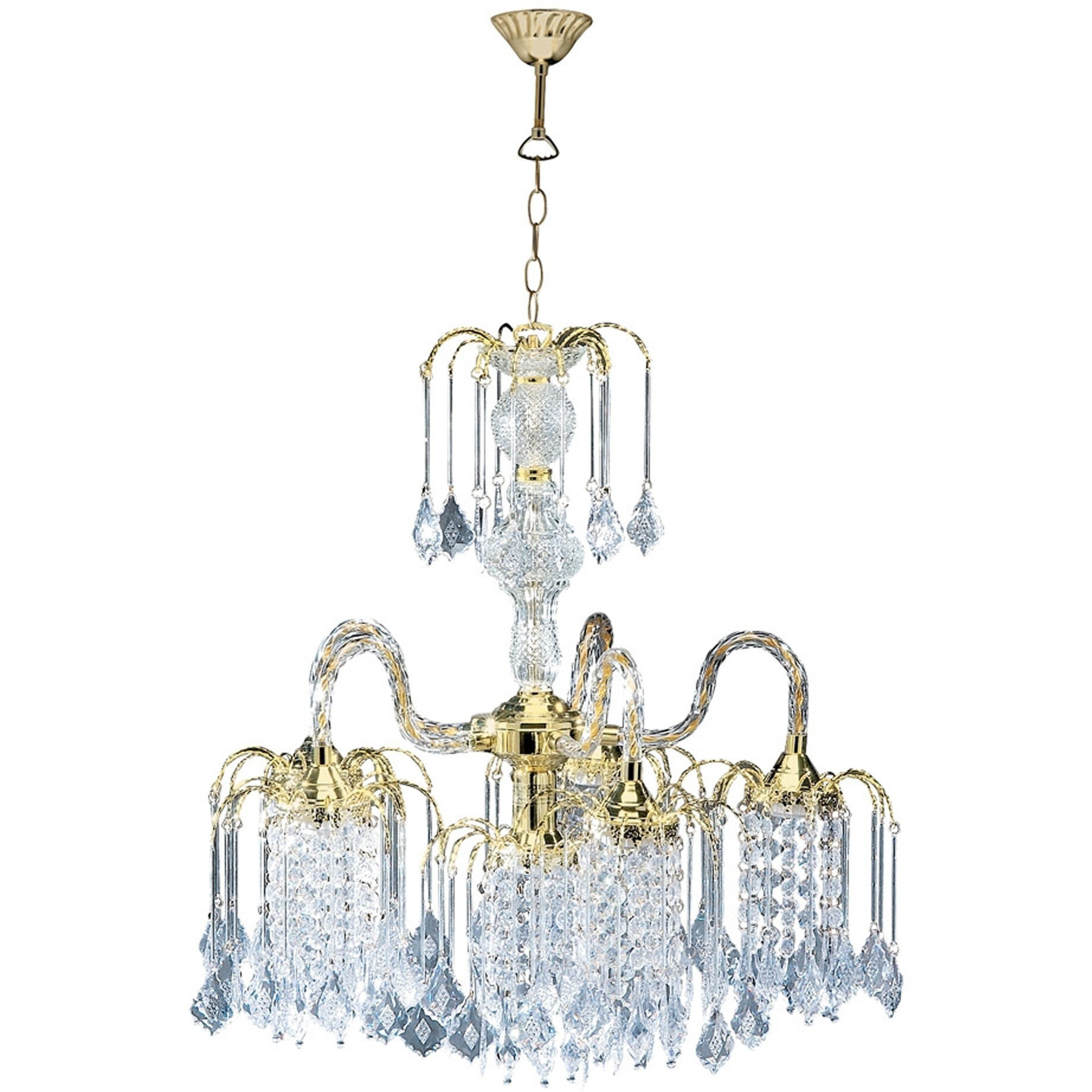 Two Tier Crystal And Gold Hanging Chandelier Light