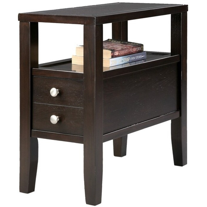 24"" Brown Solid Wood Rectangular End Table With Two Drawers