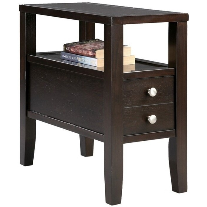 24"" Brown Solid Wood Rectangular End Table With Two Drawers