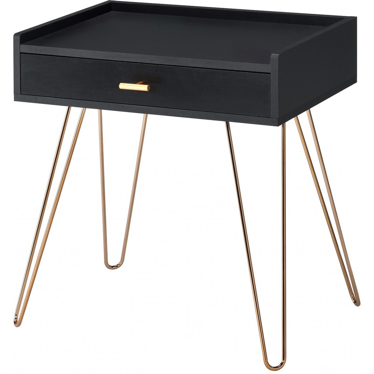 24"" Gold And Black Modern Rectangular End Table With Drawer