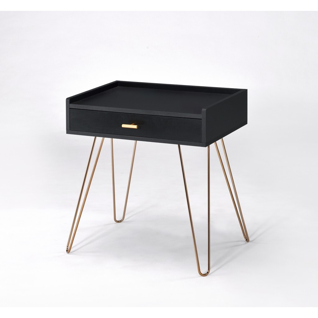 24"" Gold And Black Modern Rectangular End Table With Drawer