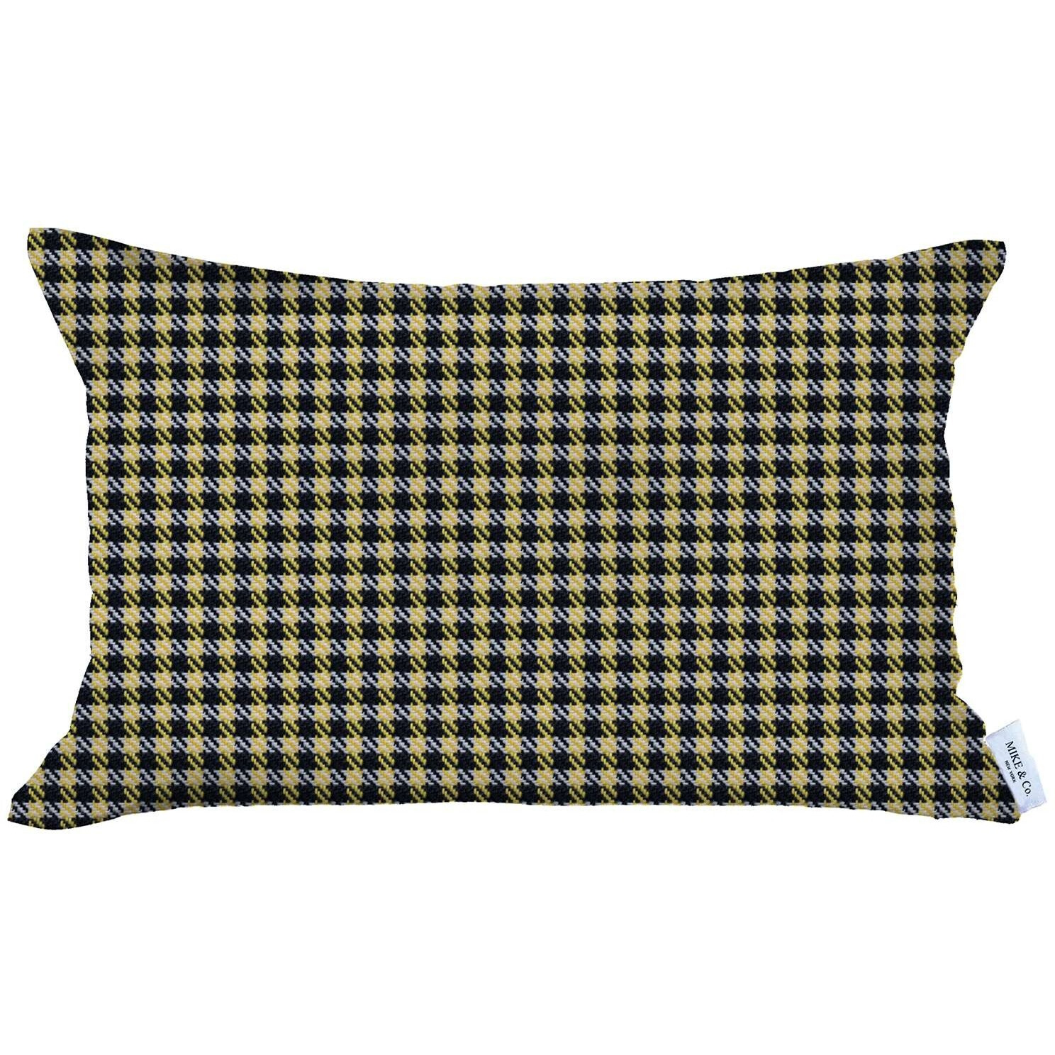 12"" X 20"" Yellow Houndstooth Zippered Handmade Polyester Lumbar Pillow Cover