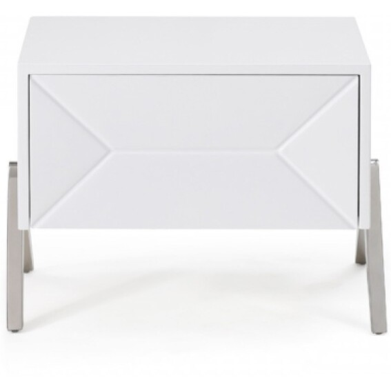Modern Silky White Nightstand With One Drawer And Steel Legs
