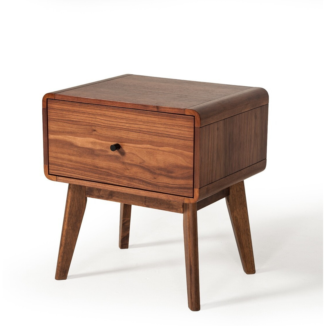 Modern Mid Century Walnut Nightstand With Single Drawer