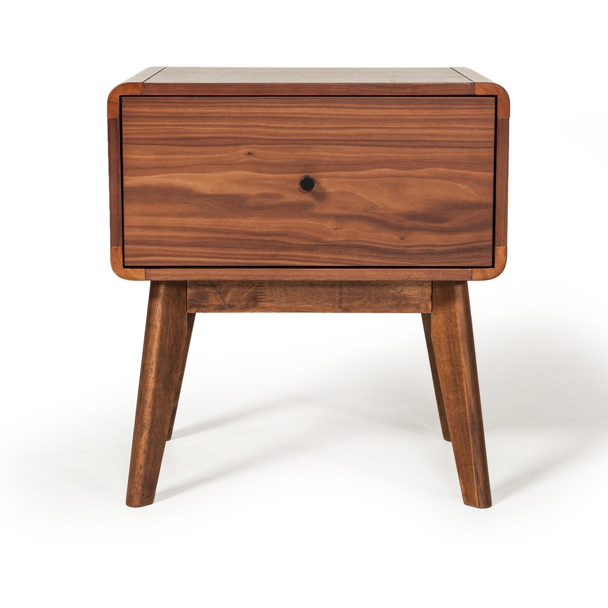Modern Mid Century Walnut Nightstand With Single Drawer