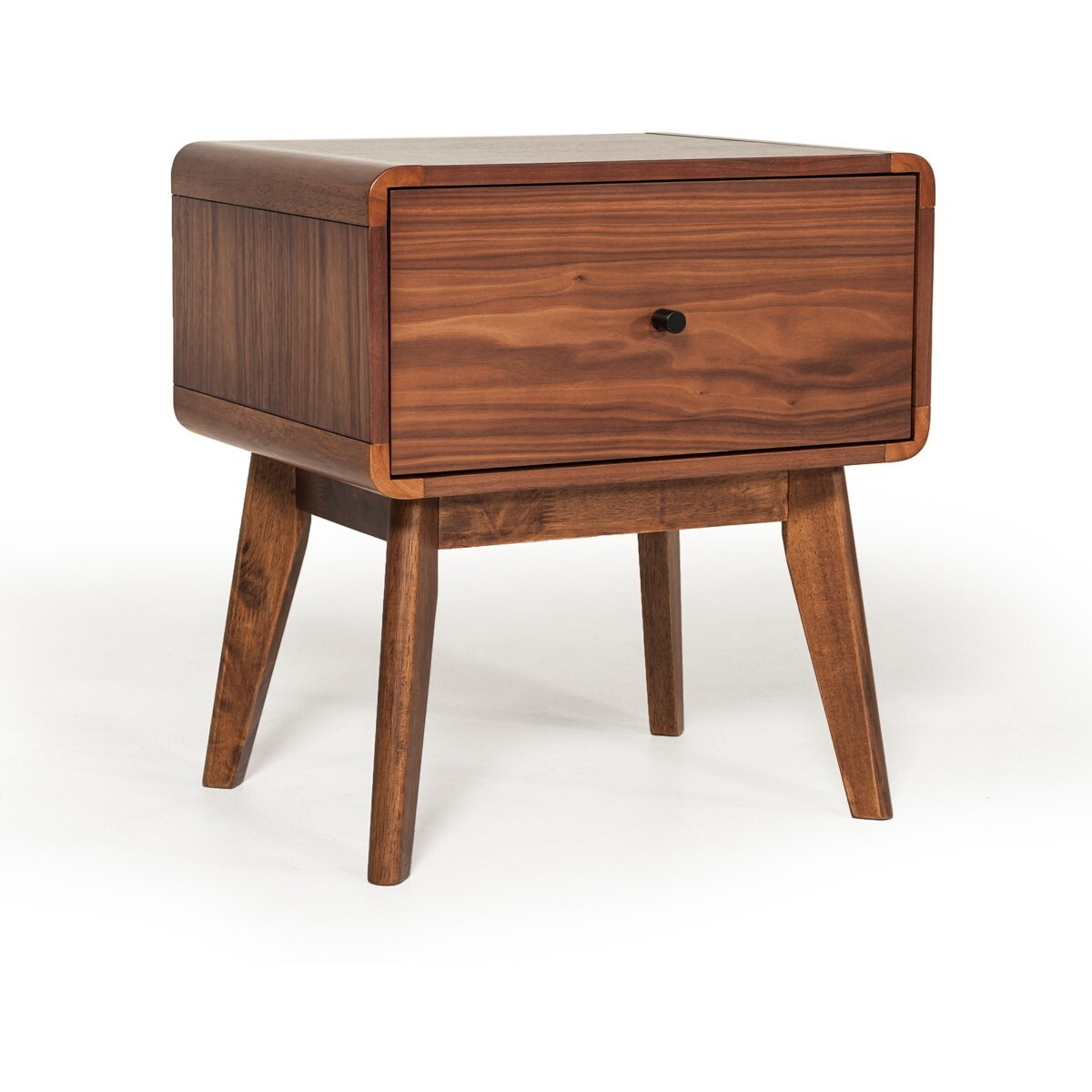 Modern Mid Century Walnut Nightstand With Single Drawer
