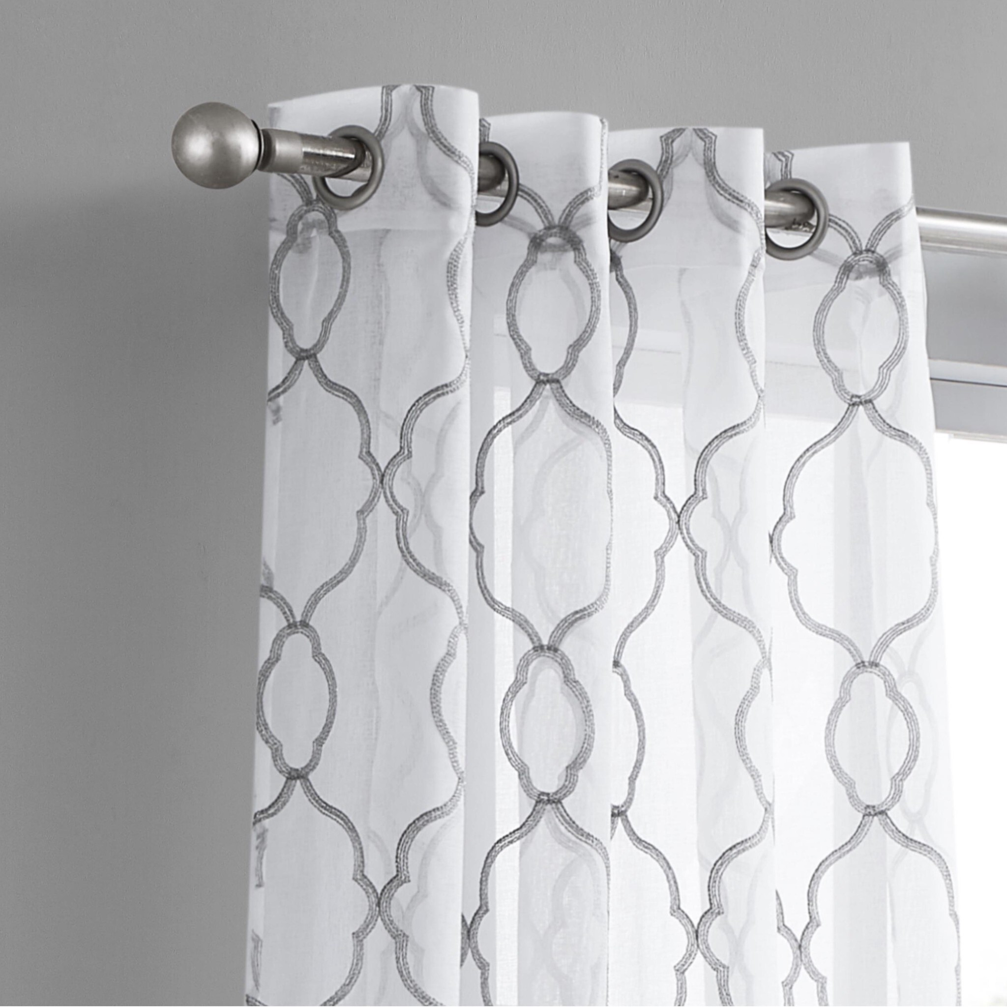 84 Silver Trellis Pattern Embroidered Window Curtain Panel