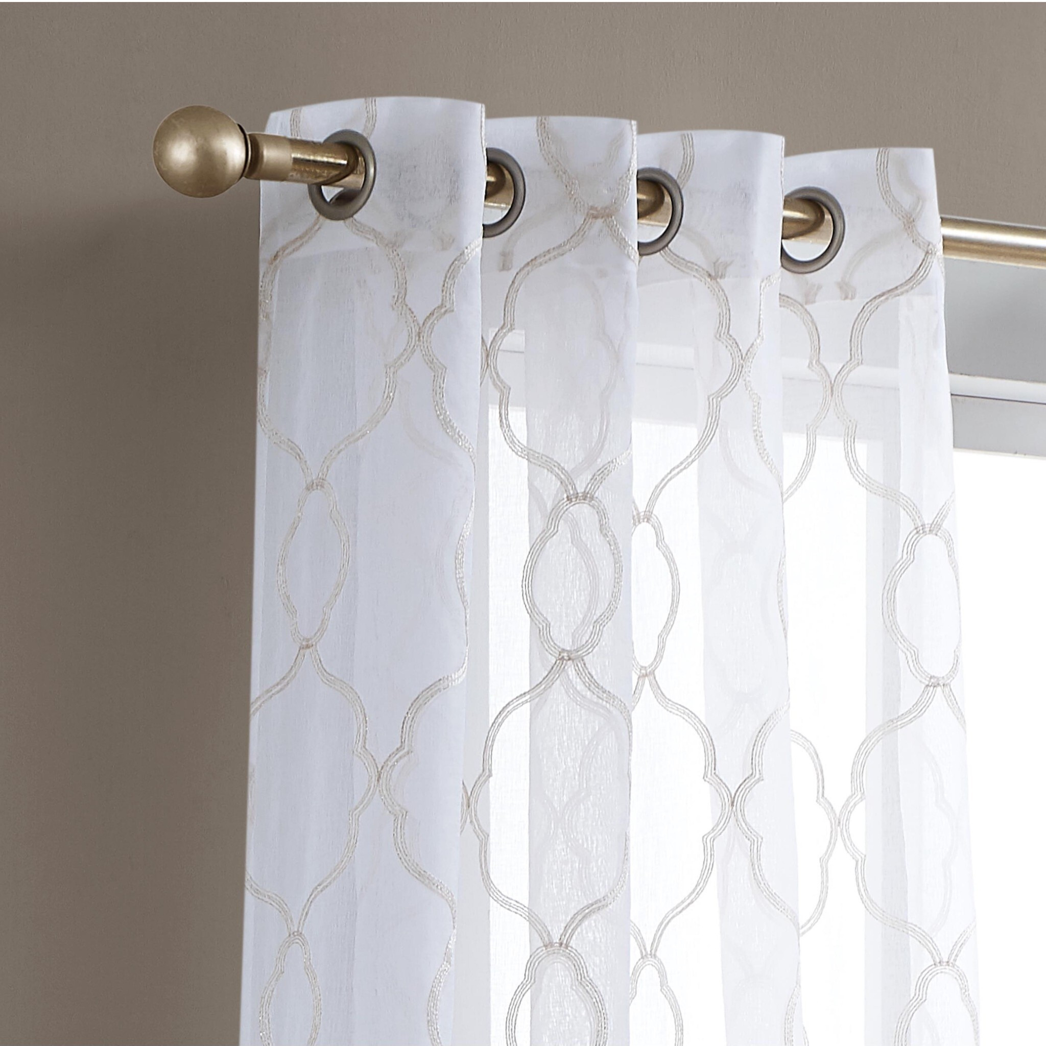 84 Charcoal Trellis Pattern Embroidered Window Curtain Panel