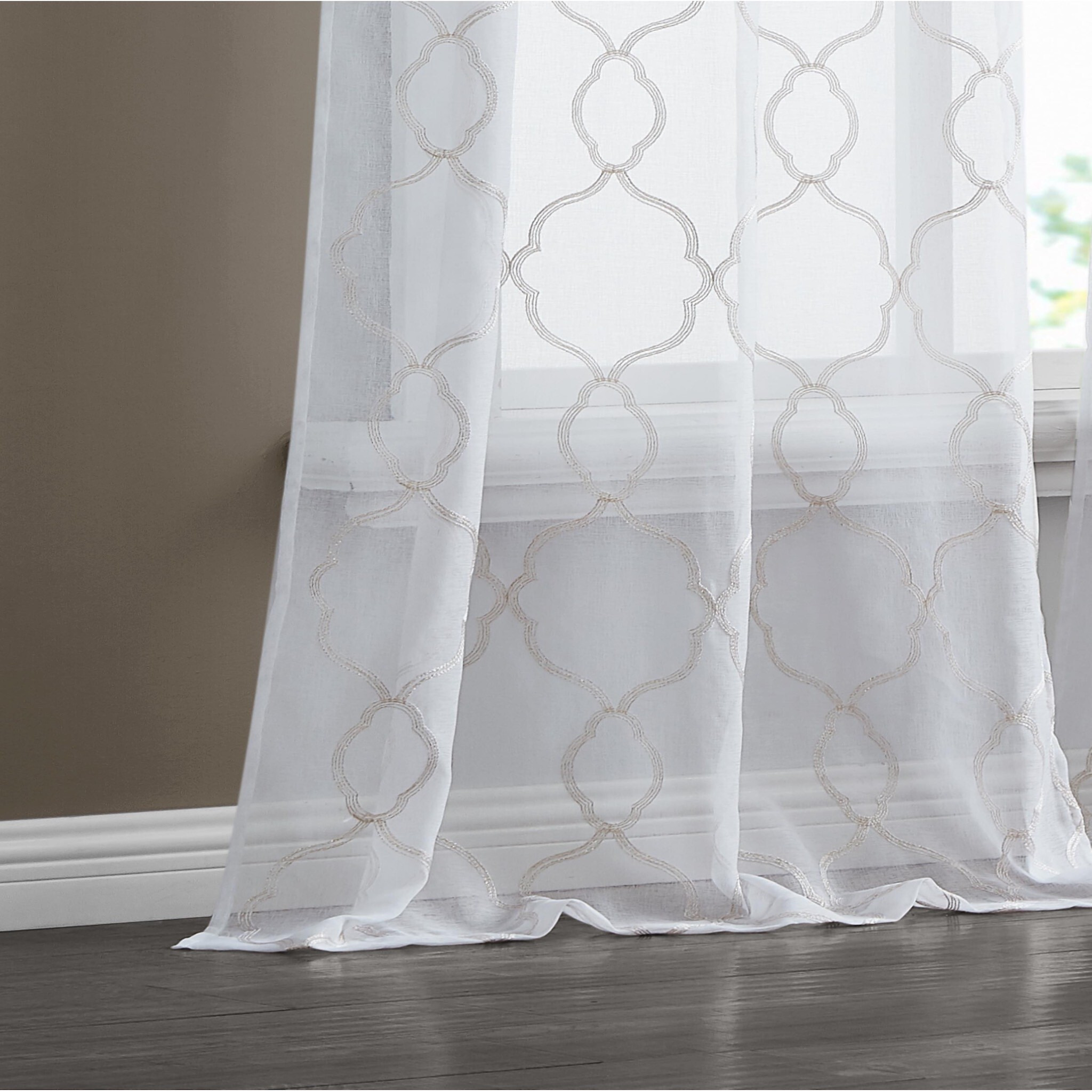 84 Charcoal Trellis Pattern Embroidered Window Curtain Panel