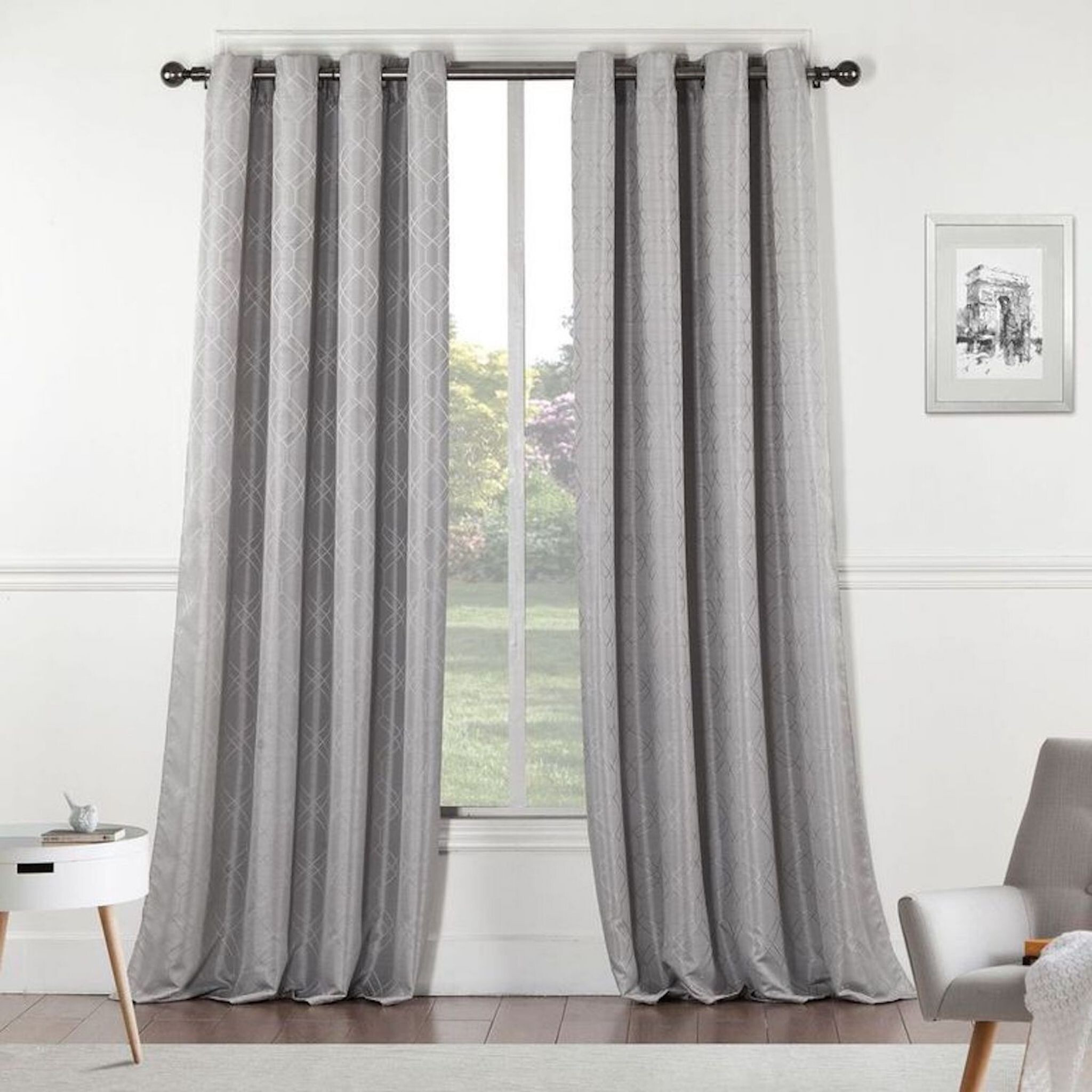 84"" Silver Linework Textured Window Curtain Panel