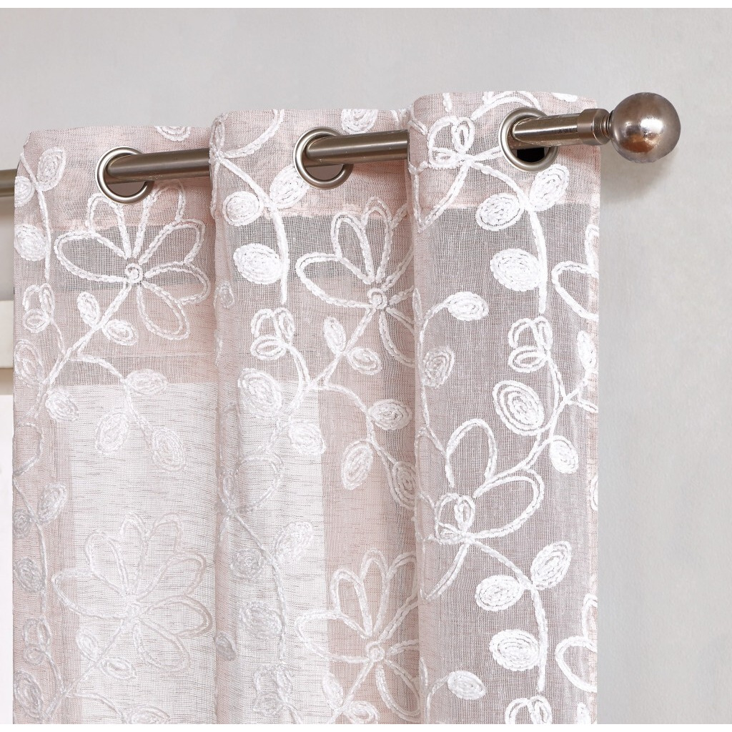 Set Of Two 84""  Blush Floral Embroidered Window Panels