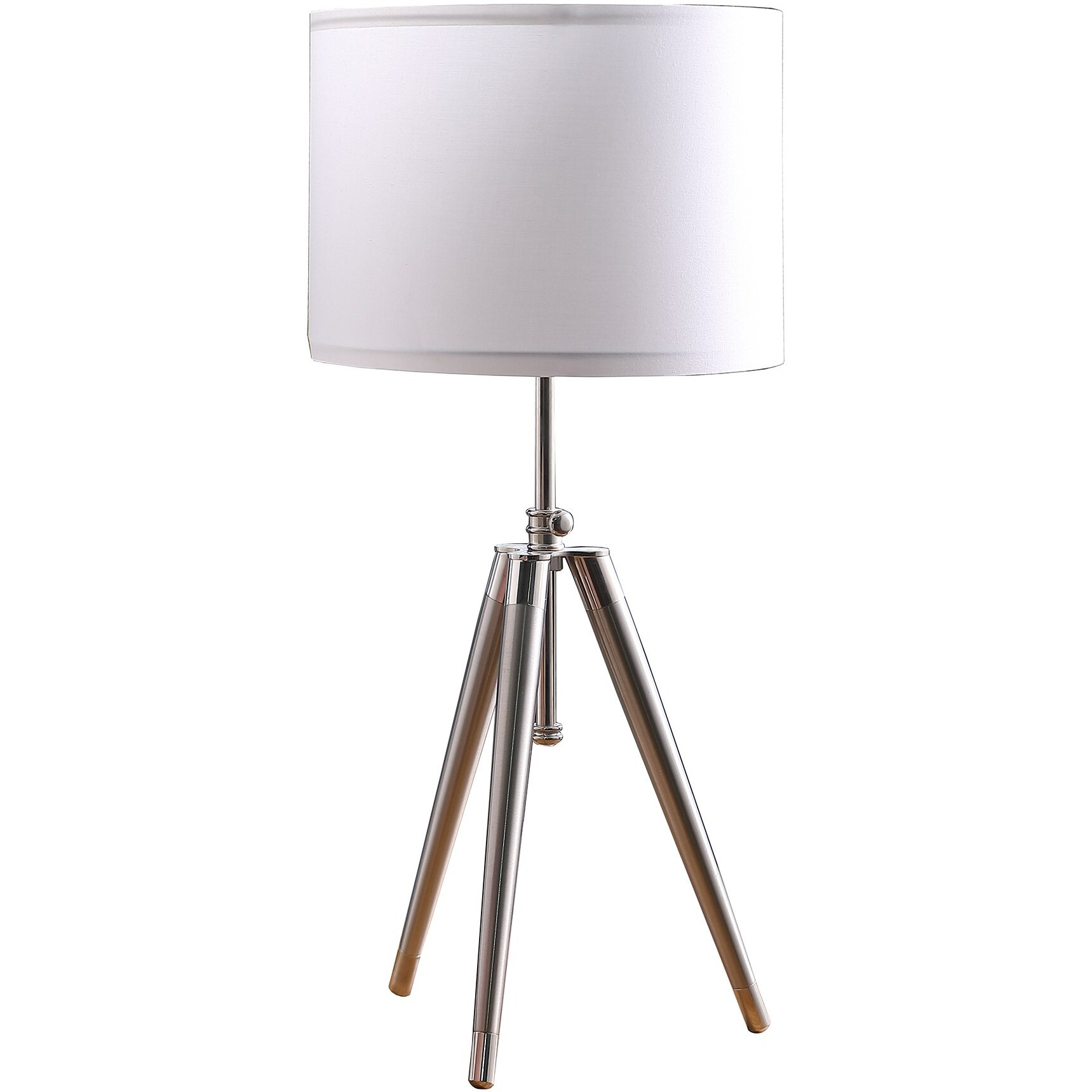 34"" Silver Metal Adjustable Tripod Table Lamp With White Round Shade