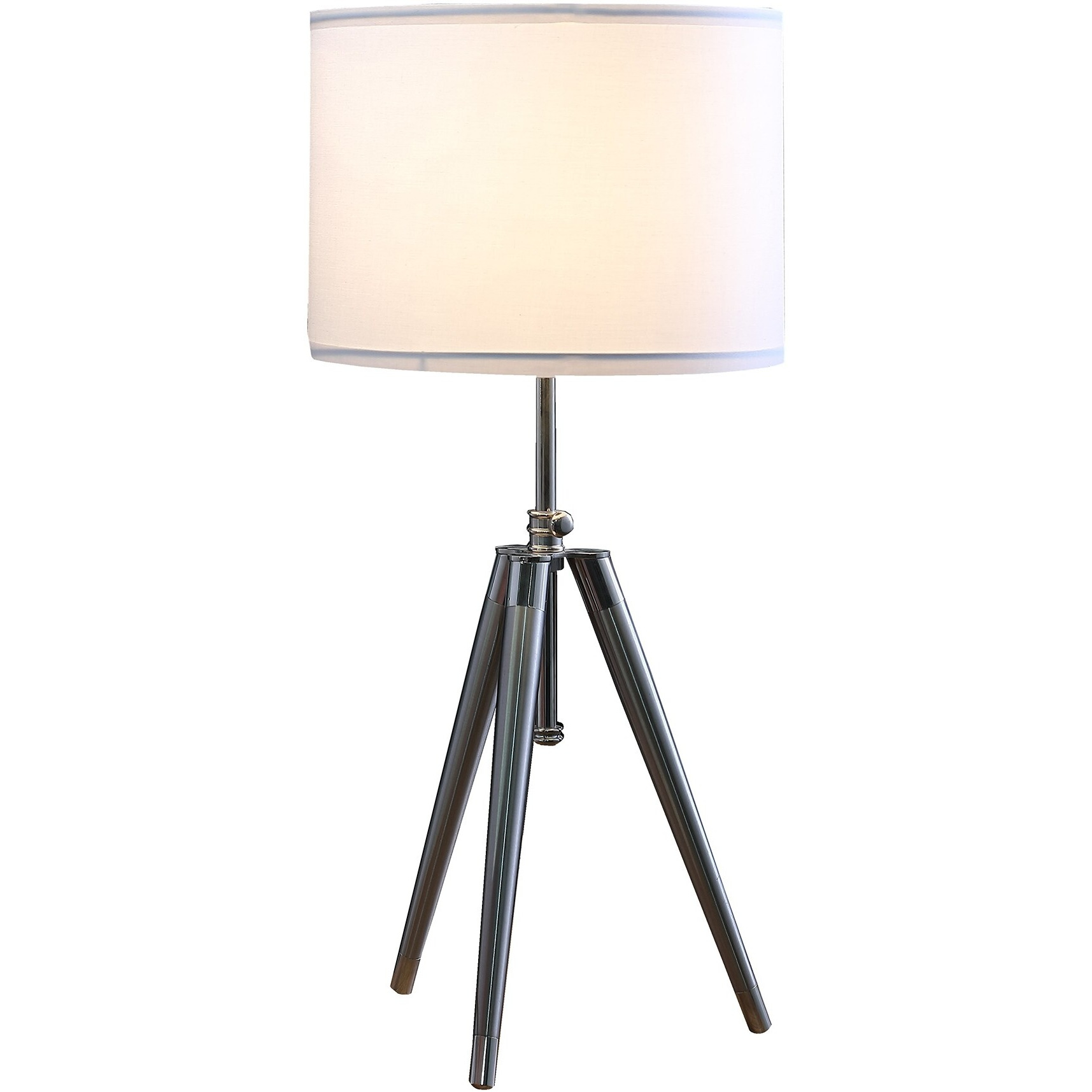 34"" Silver Metal Adjustable Tripod Table Lamp With White Round Shade