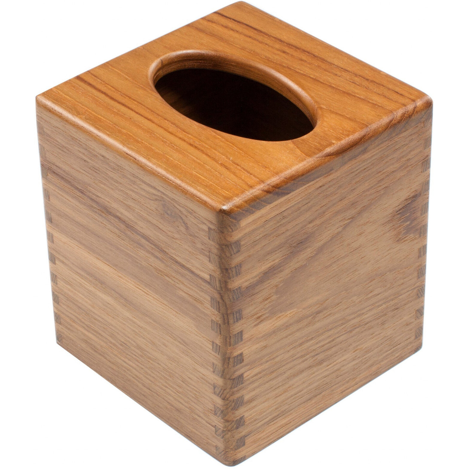 Traditional Solid Teak Square Tissue Box Cover