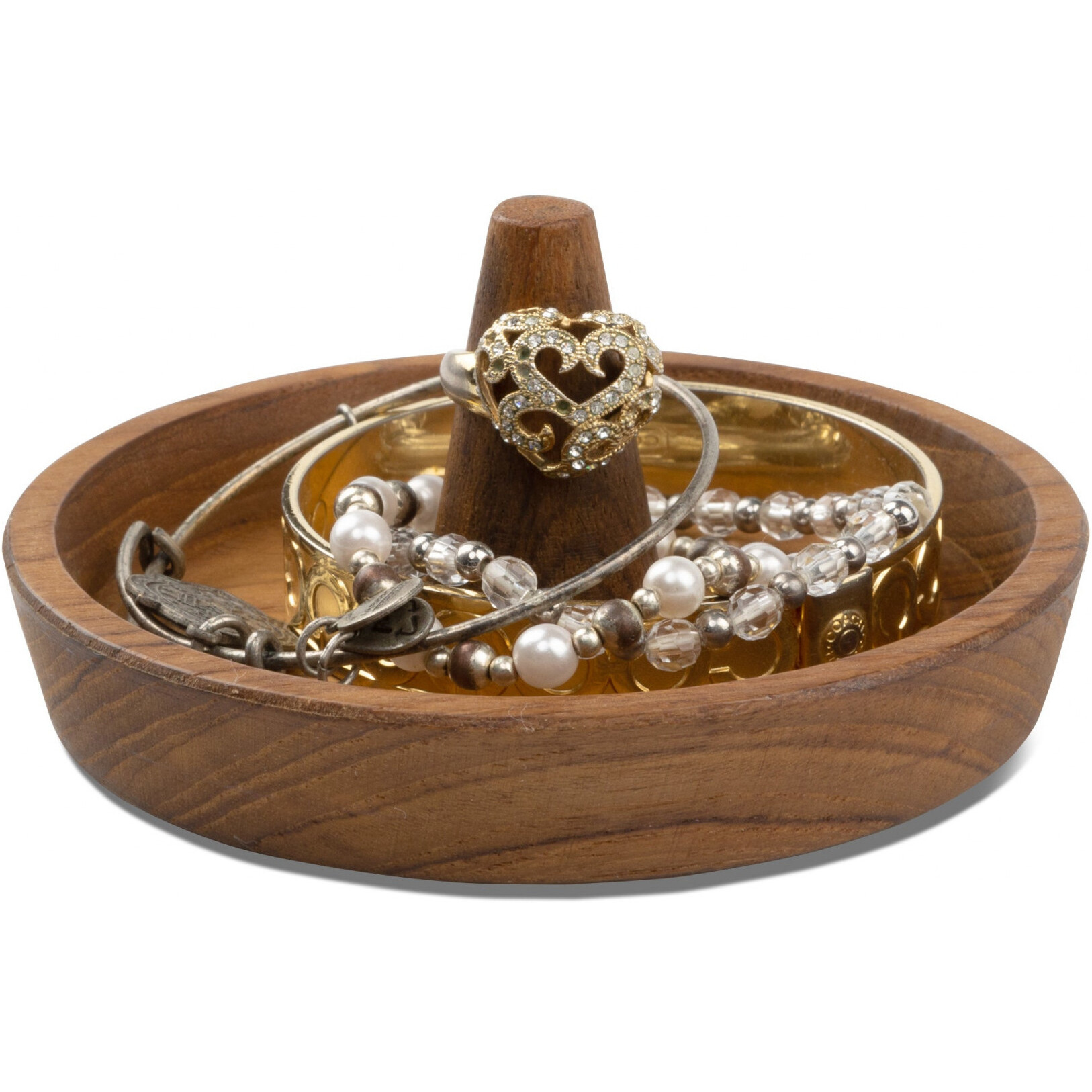 Traditional Solid Teak Ring Cone Jewelry Dish
