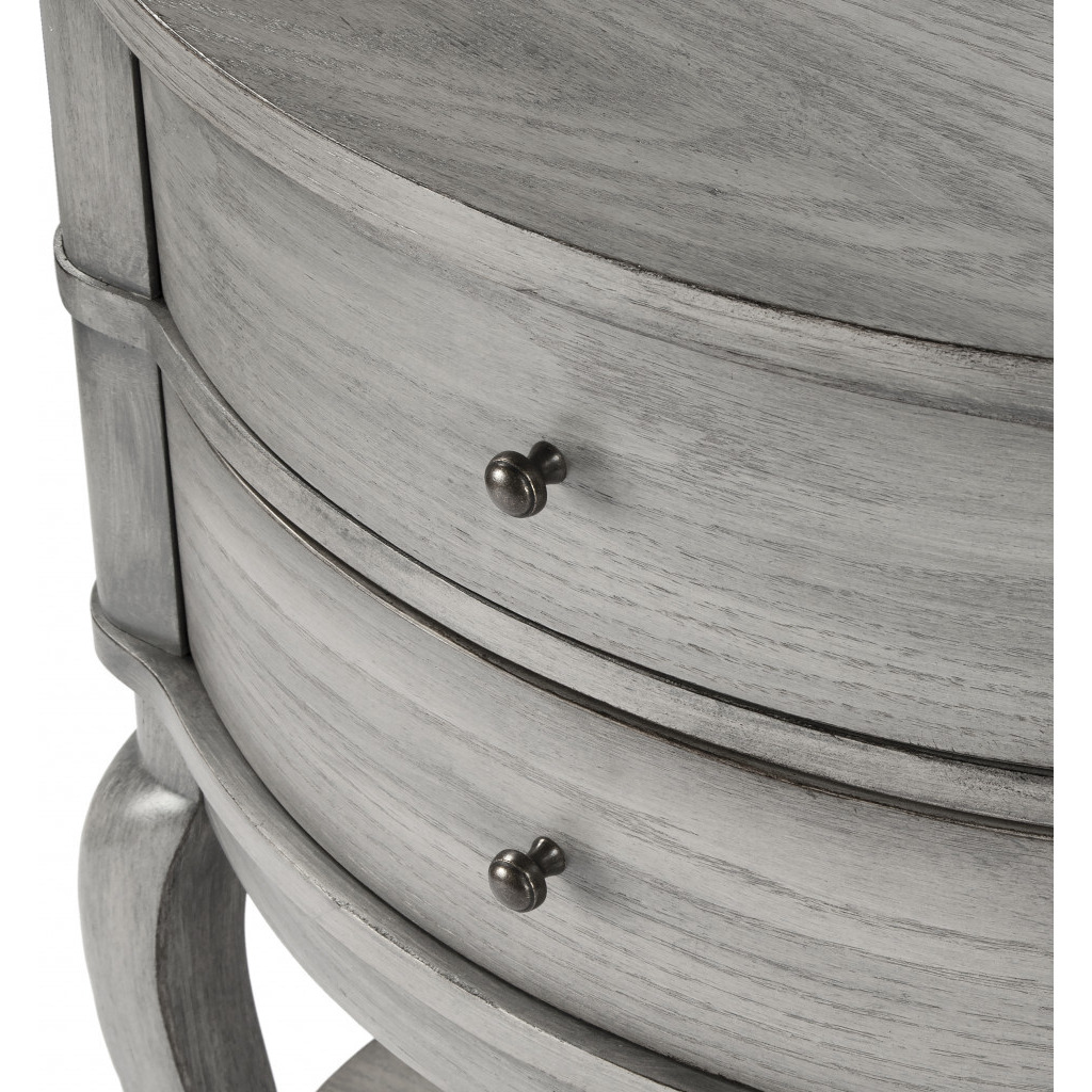26"" Gray Wood Oval End Table With Two Drawers And Shelf
