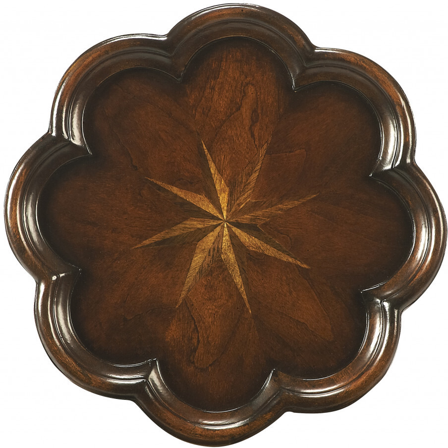 20"" Dark Brown And Cherry Wood Floral Top End Table
