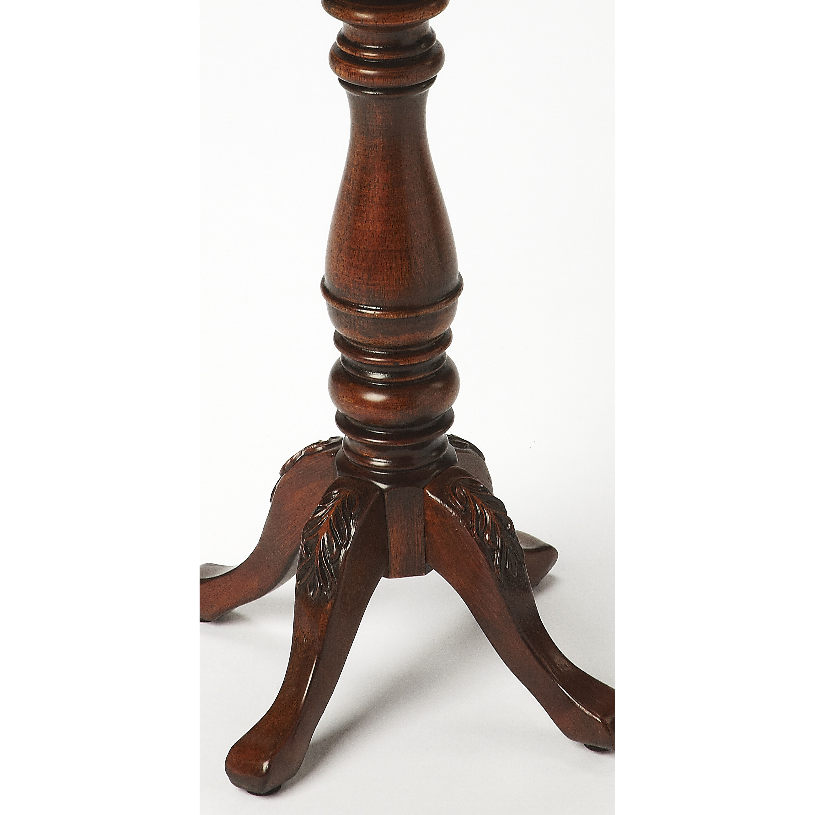 20"" Dark Brown And Cherry Wood Floral Top End Table