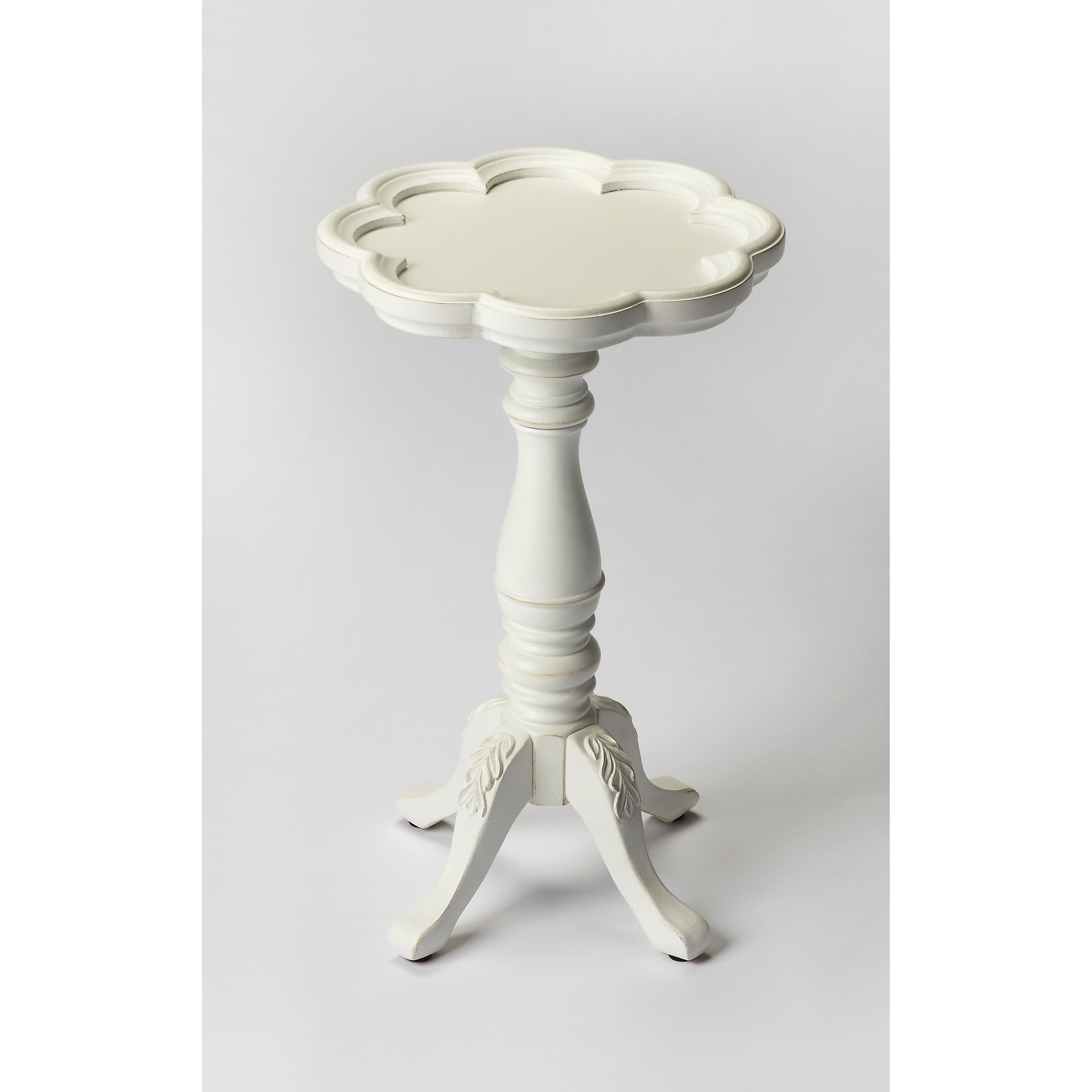 20"" Cottage White Wood Floral Top End Table