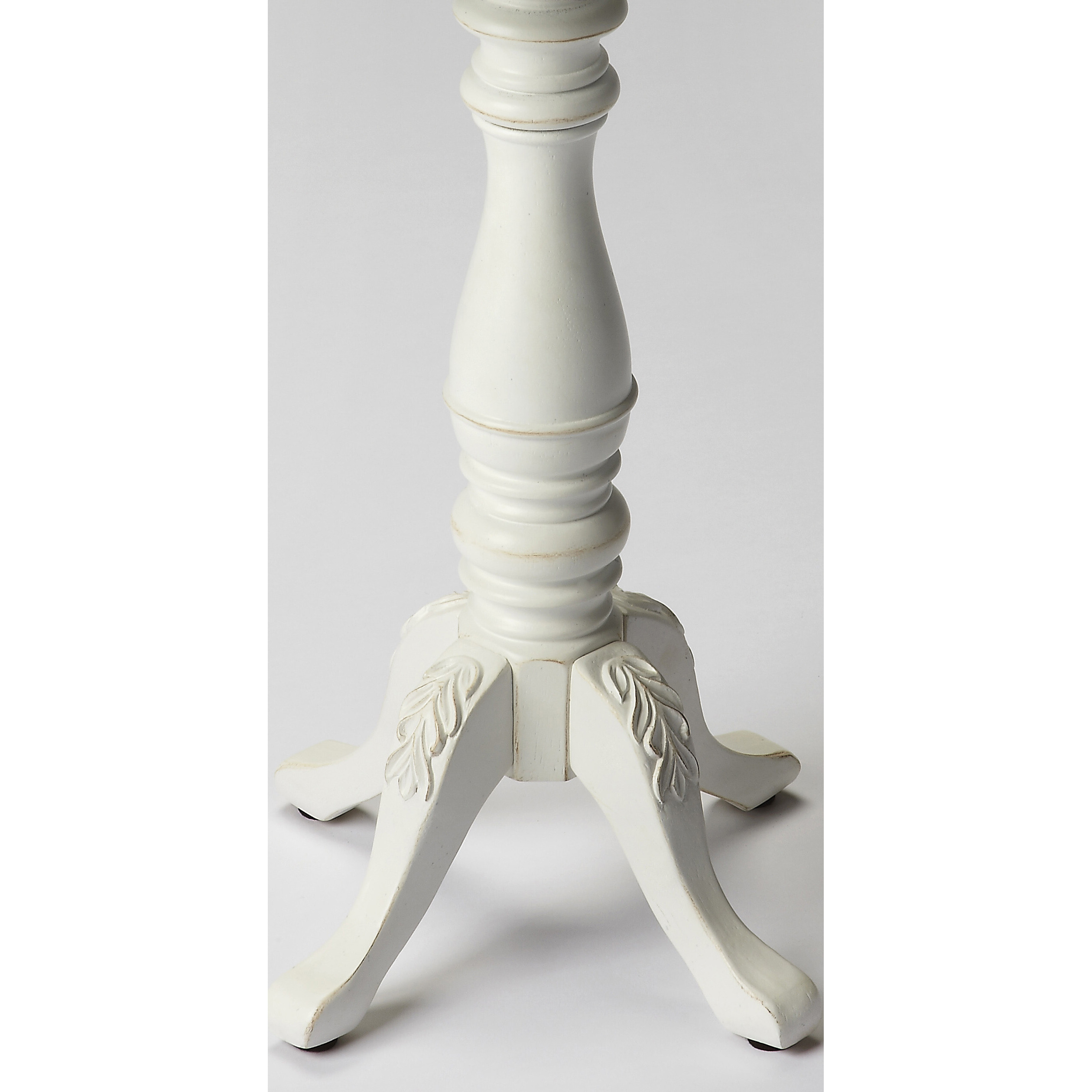 20"" Cottage White Wood Floral Top End Table