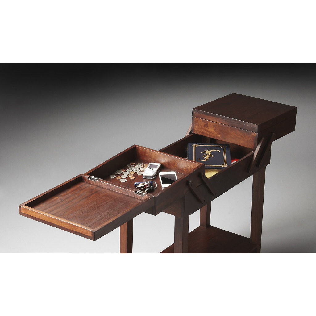 28"" Dark Brown Solid Wood Rectangular End Table With Drawer And Shelf