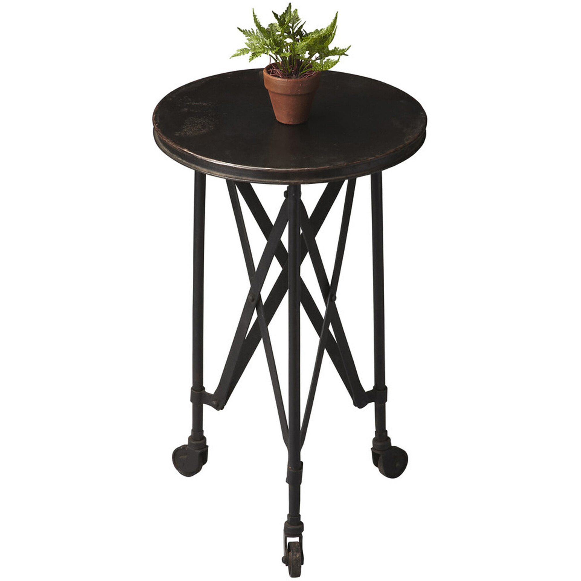 23"" Black Industrial Rolling Round End Table