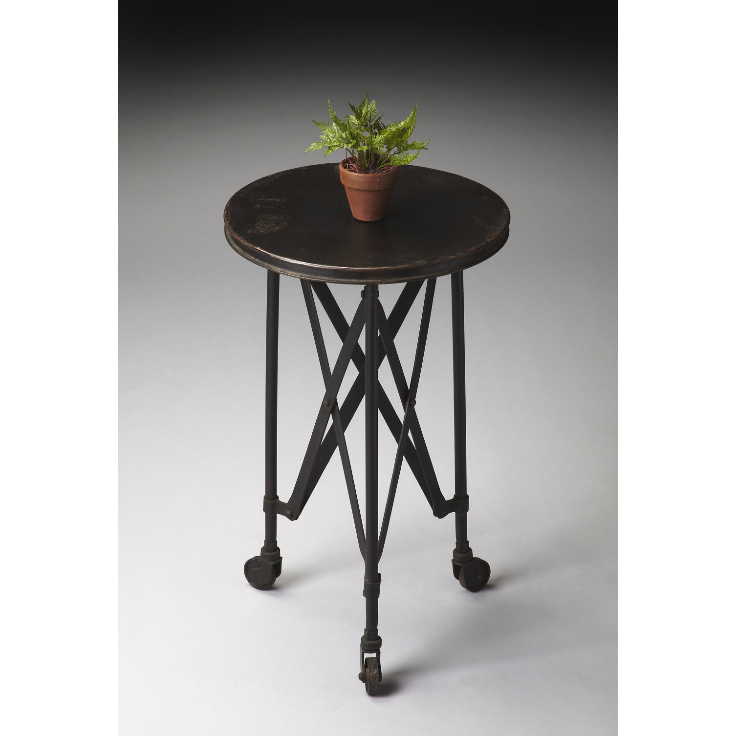 23"" Black Industrial Rolling Round End Table
