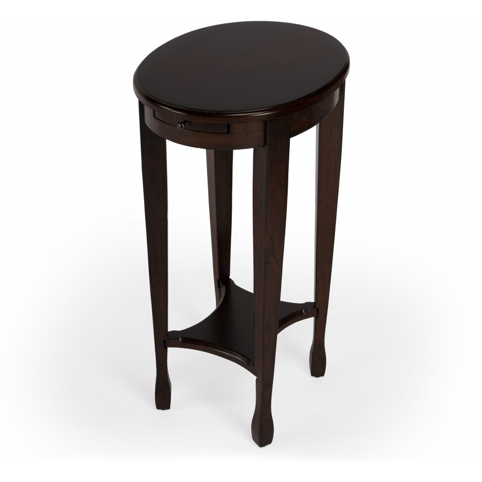 26"" Medium Brown And Chestnut Burl Manufactured Wood Oval End Table With Shelf