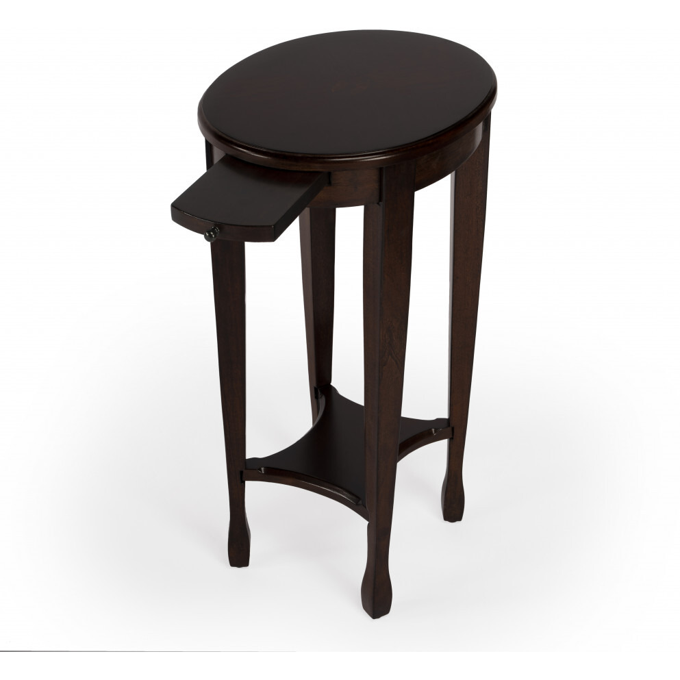 26"" Medium Brown And Chestnut Burl Manufactured Wood Oval End Table With Shelf